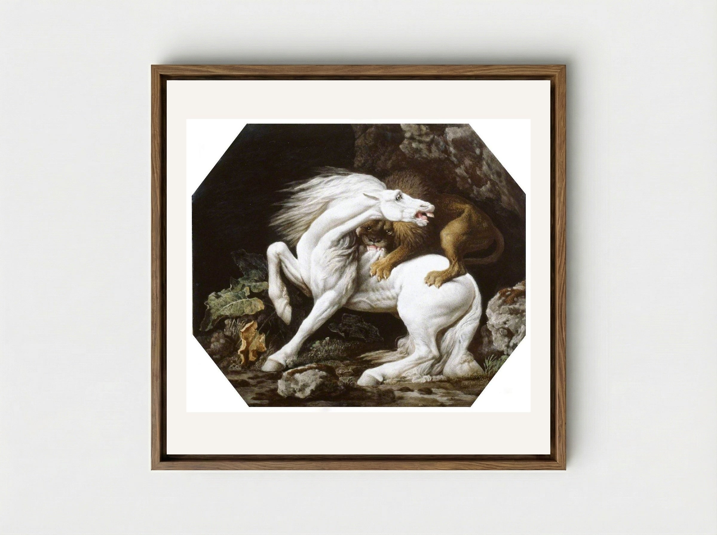 A Horse Attacked by a Lion - George Stubbs - Framed Canvas Wood
