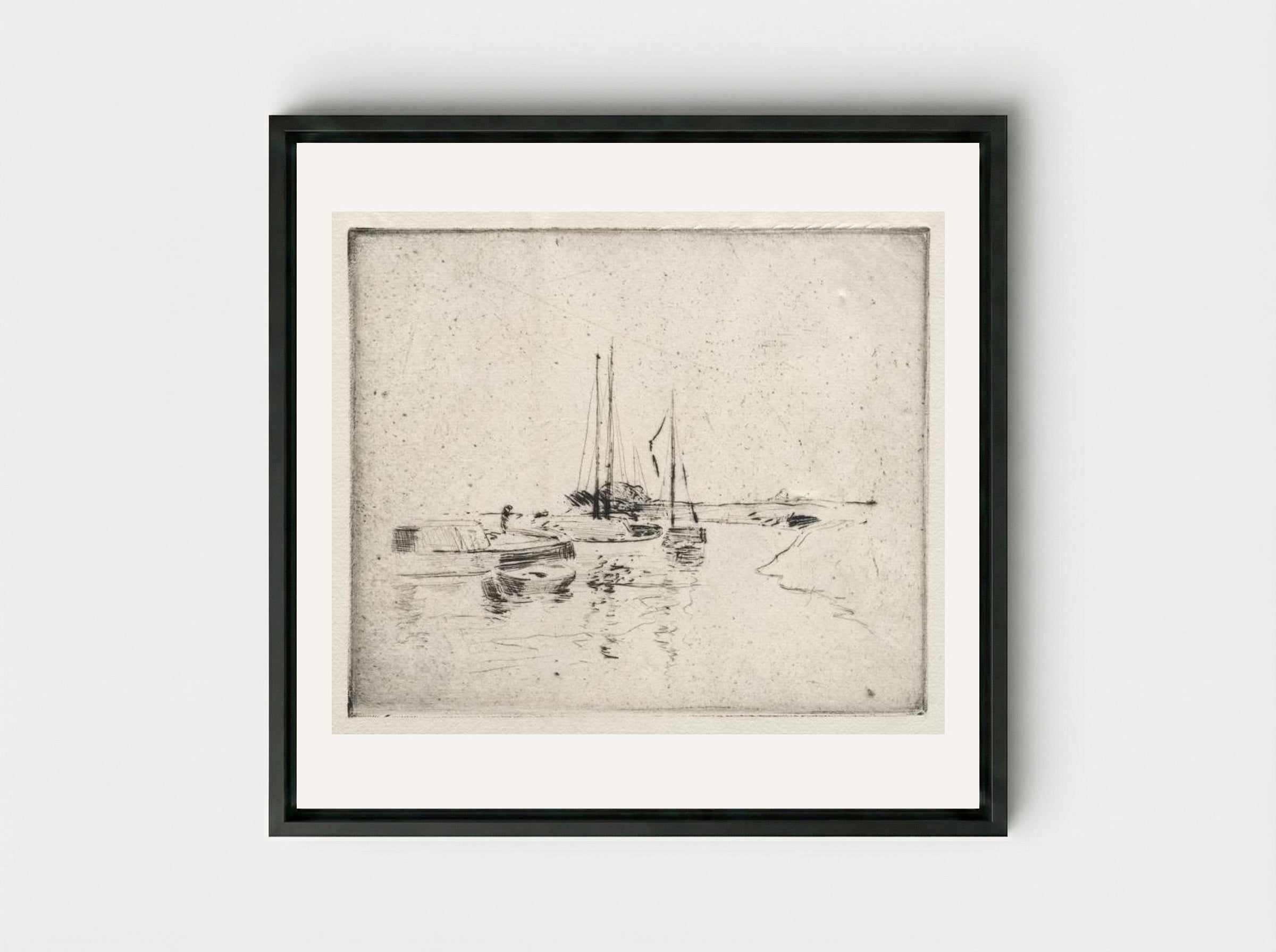 Four Boats on the Canal, Near Dordrecht - John Henry Twachtman - Framed Canvas Black