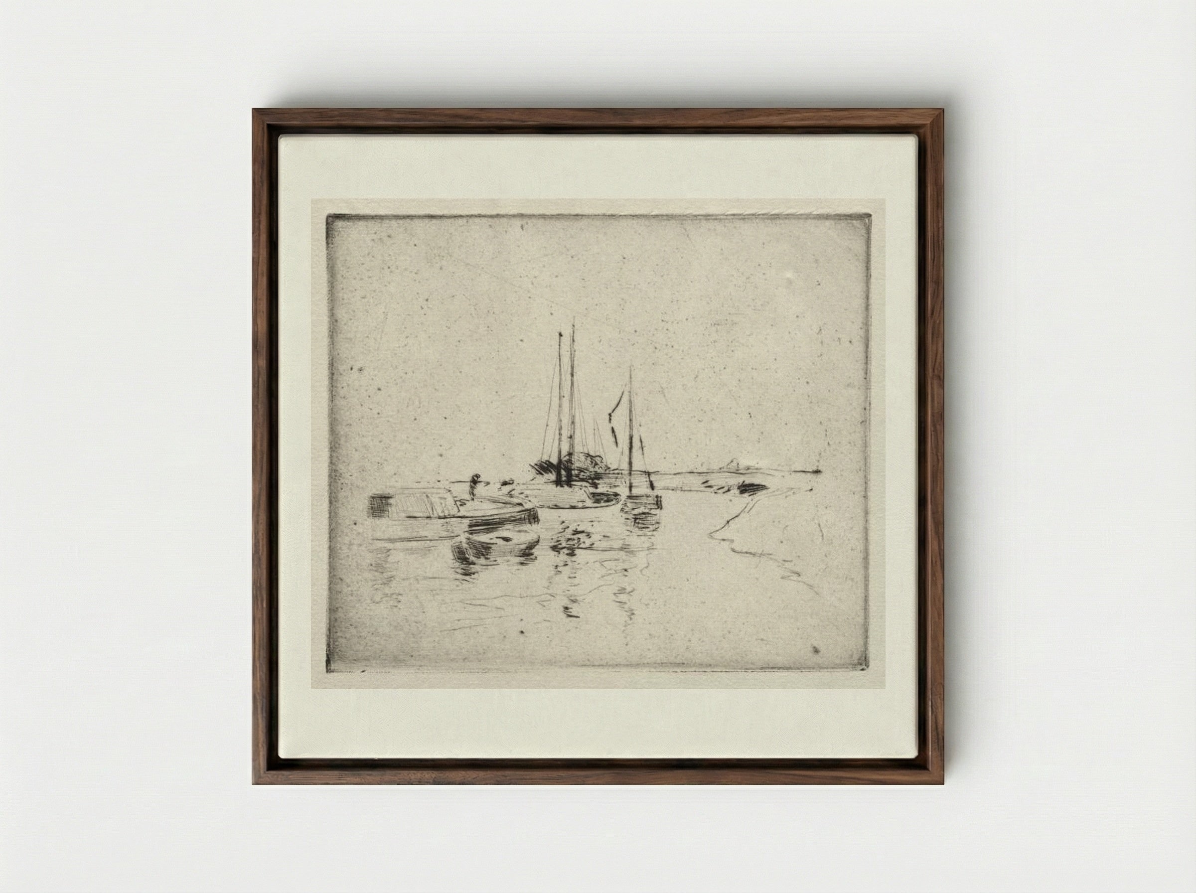 Four Boats on the Canal, Near Dordrecht - John Henry Twachtman - Framed Canvas Dark Wood