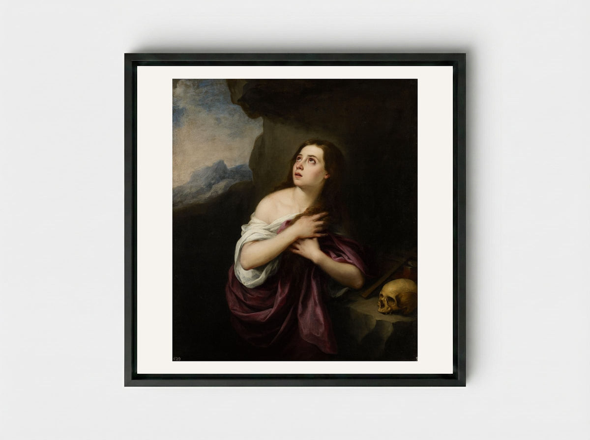 Penitent Magdalene - Bartolomé Esteban Murillo - Framed Canvas Black