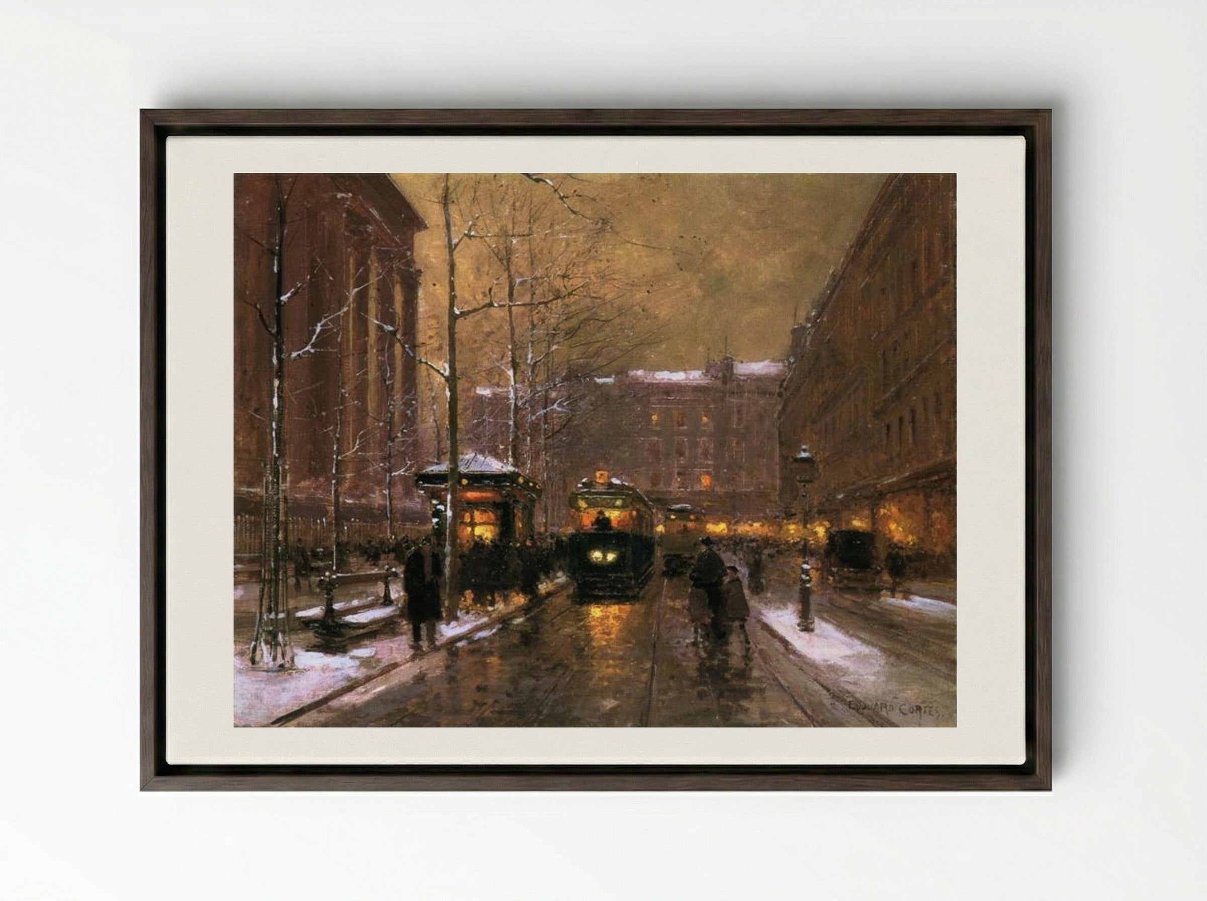 Place de la Madeleine - Edouard Cortes - Framed Canvas Dark Wood