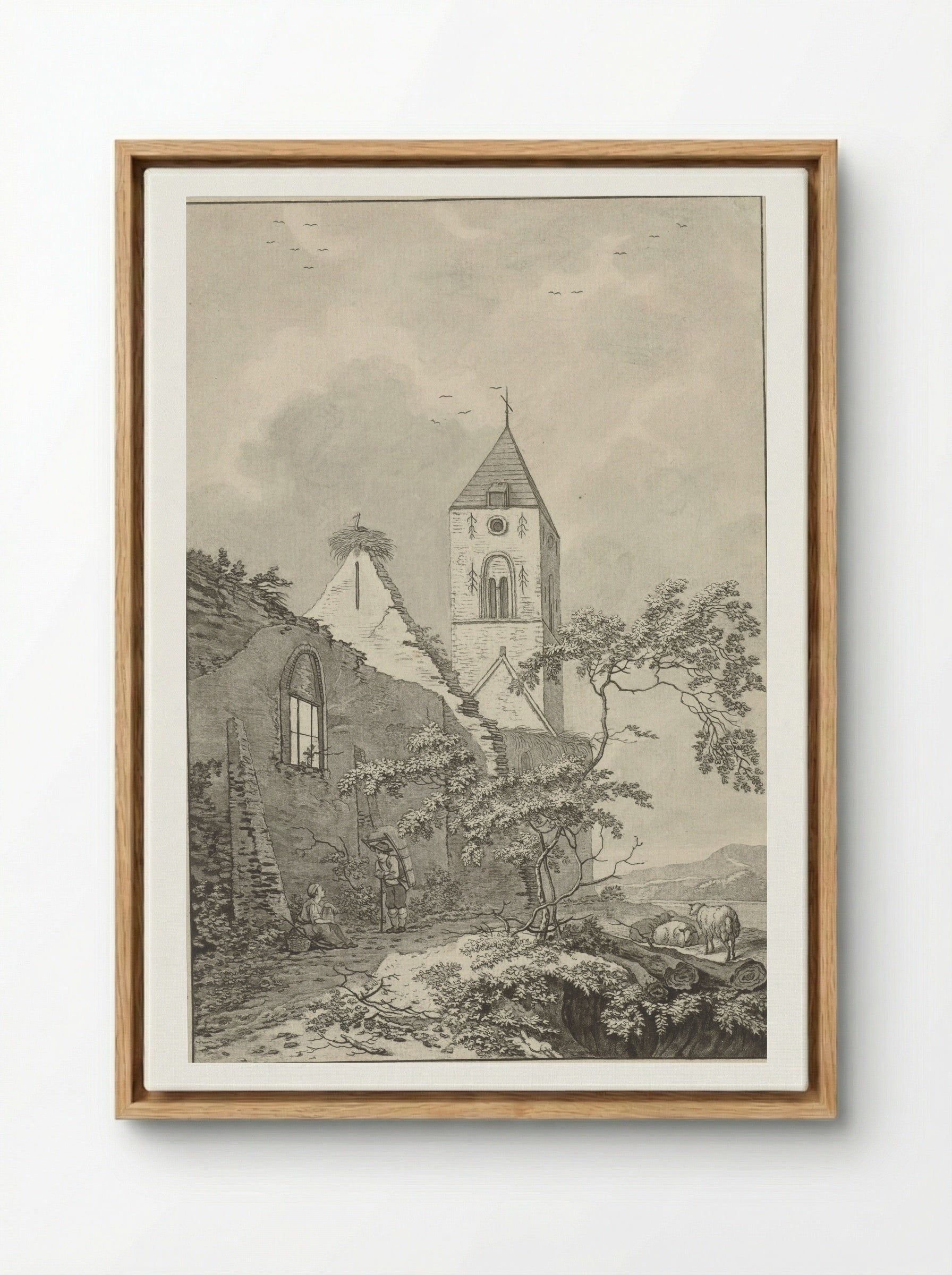 Two Resting Figures by a Church Ruin - Noach van der Meer (II) - Framed Canvas Wood