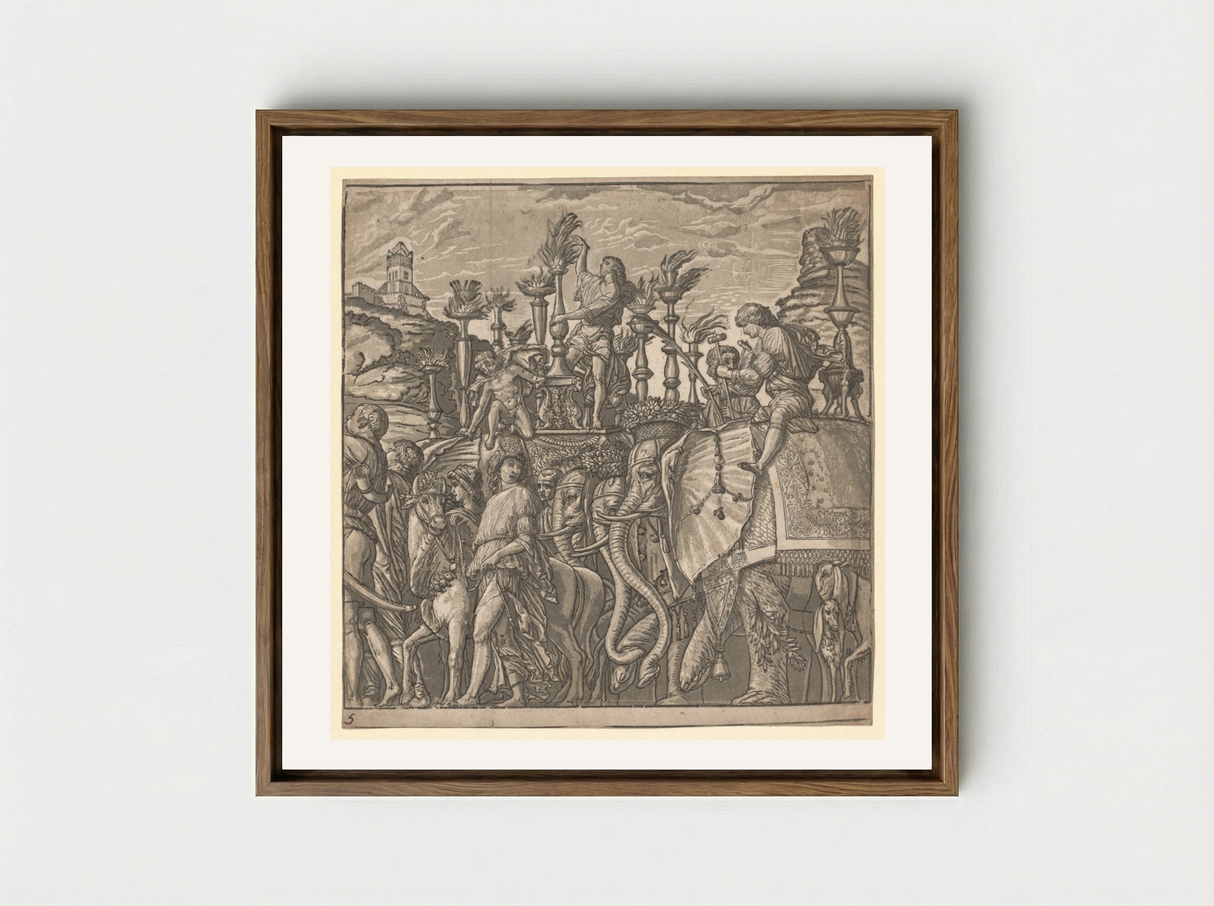 The Triumph of Julius Caesar: Elephants Carrying Torches - Andrea Andreani - Framed Canvas Wood
