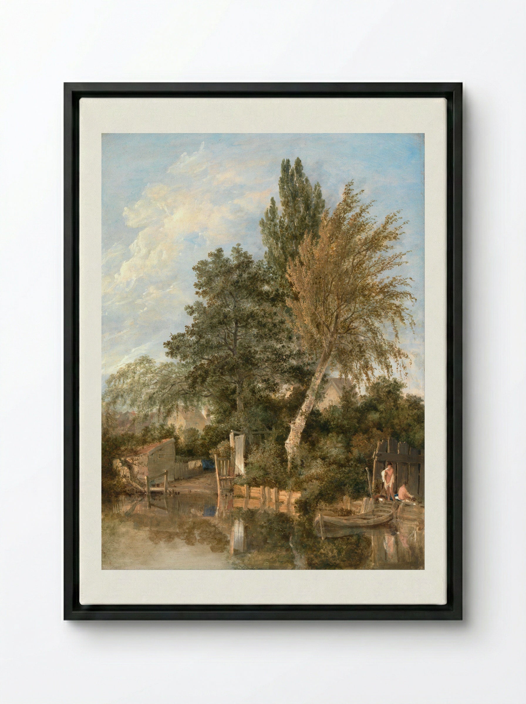 Boys Bathing on the River Wensum, Norwich - John Crome - Framed Canvas Black