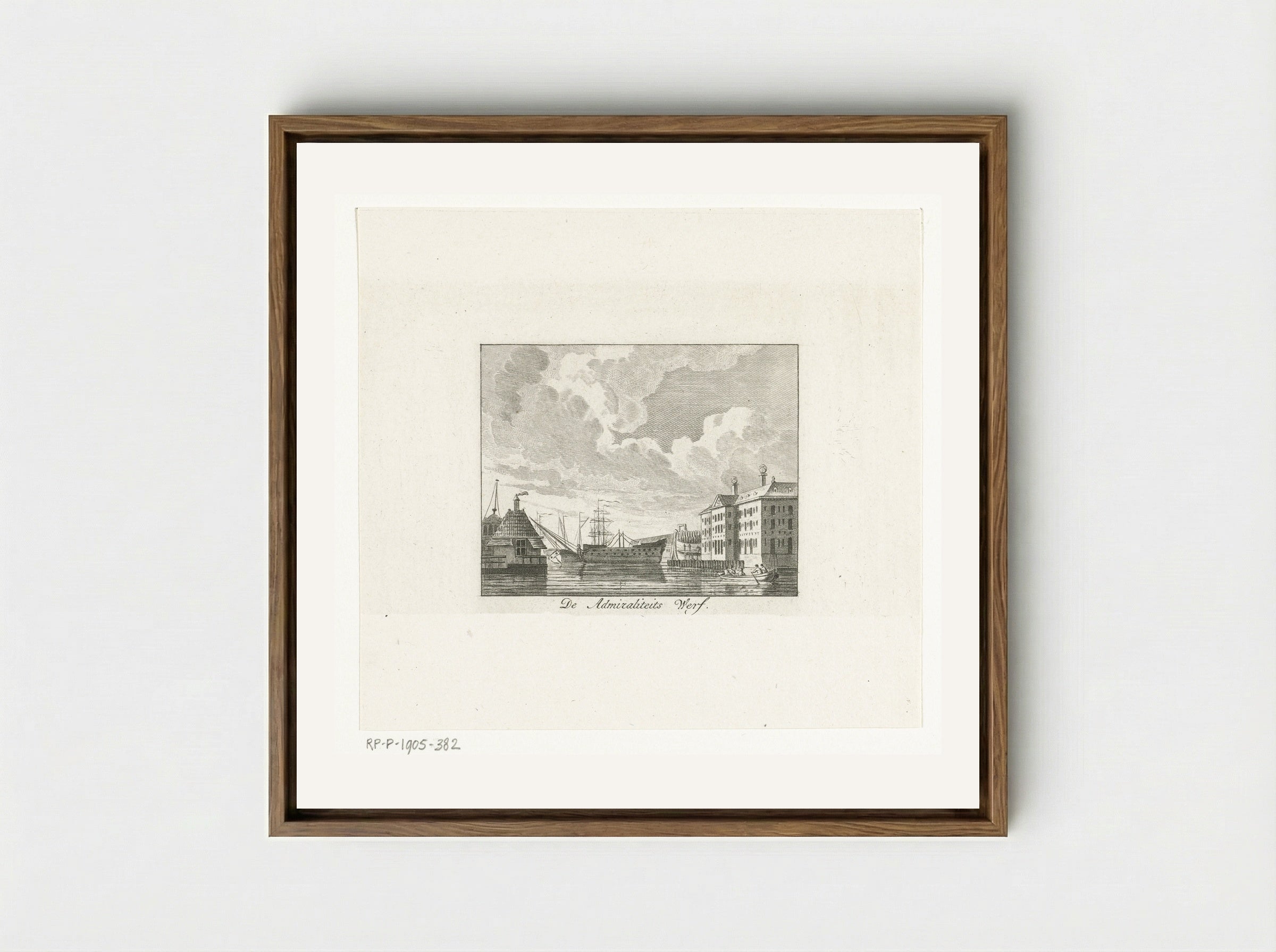 Stadsgezicht met Admiraliteitswerf te Amsterdam - Cornelis Brouwer - Framed Canvas Wood