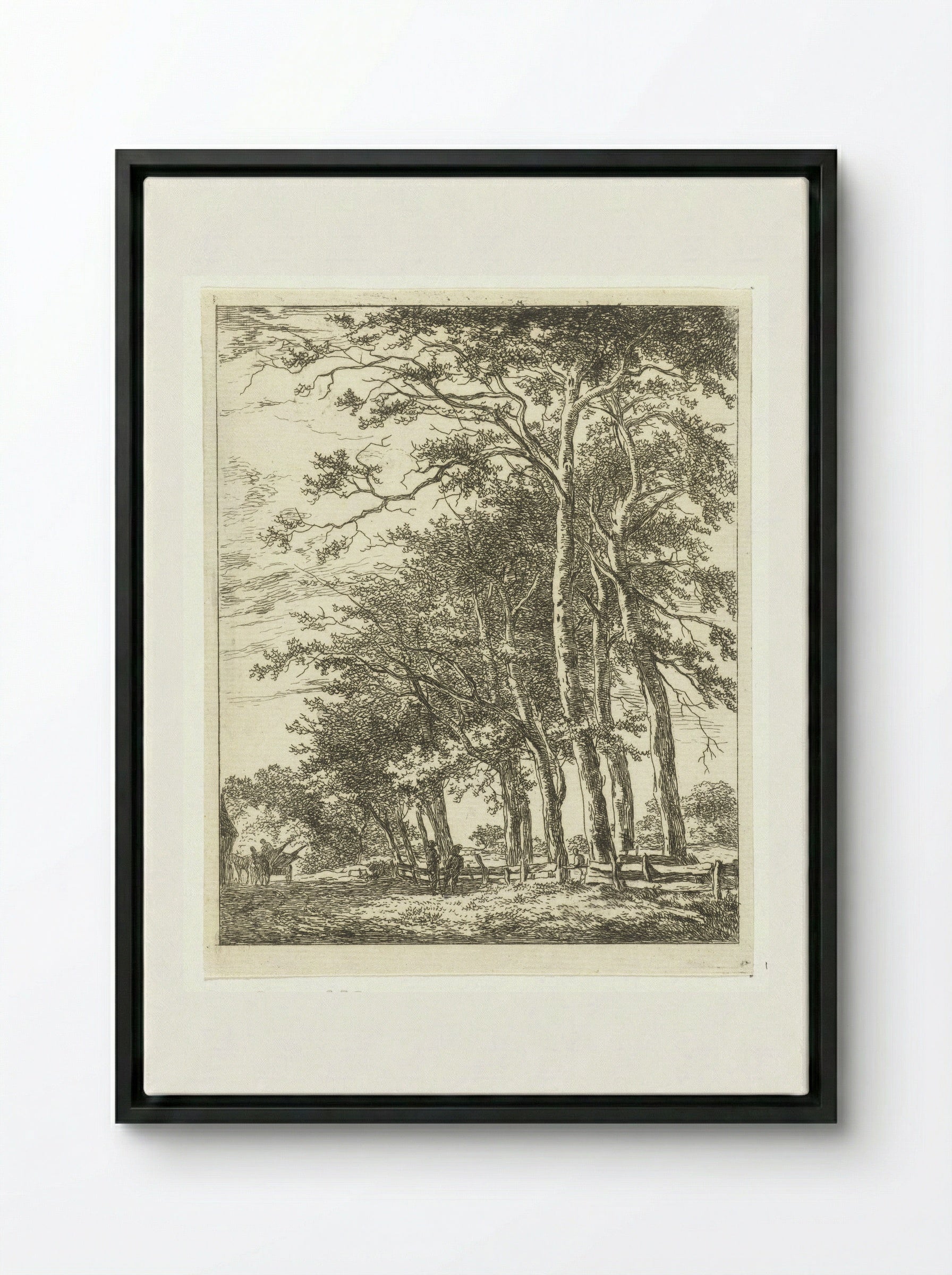 Twee staande figuren bij hoge boomen - Hermanus van Brussel - Framed Canvas Black