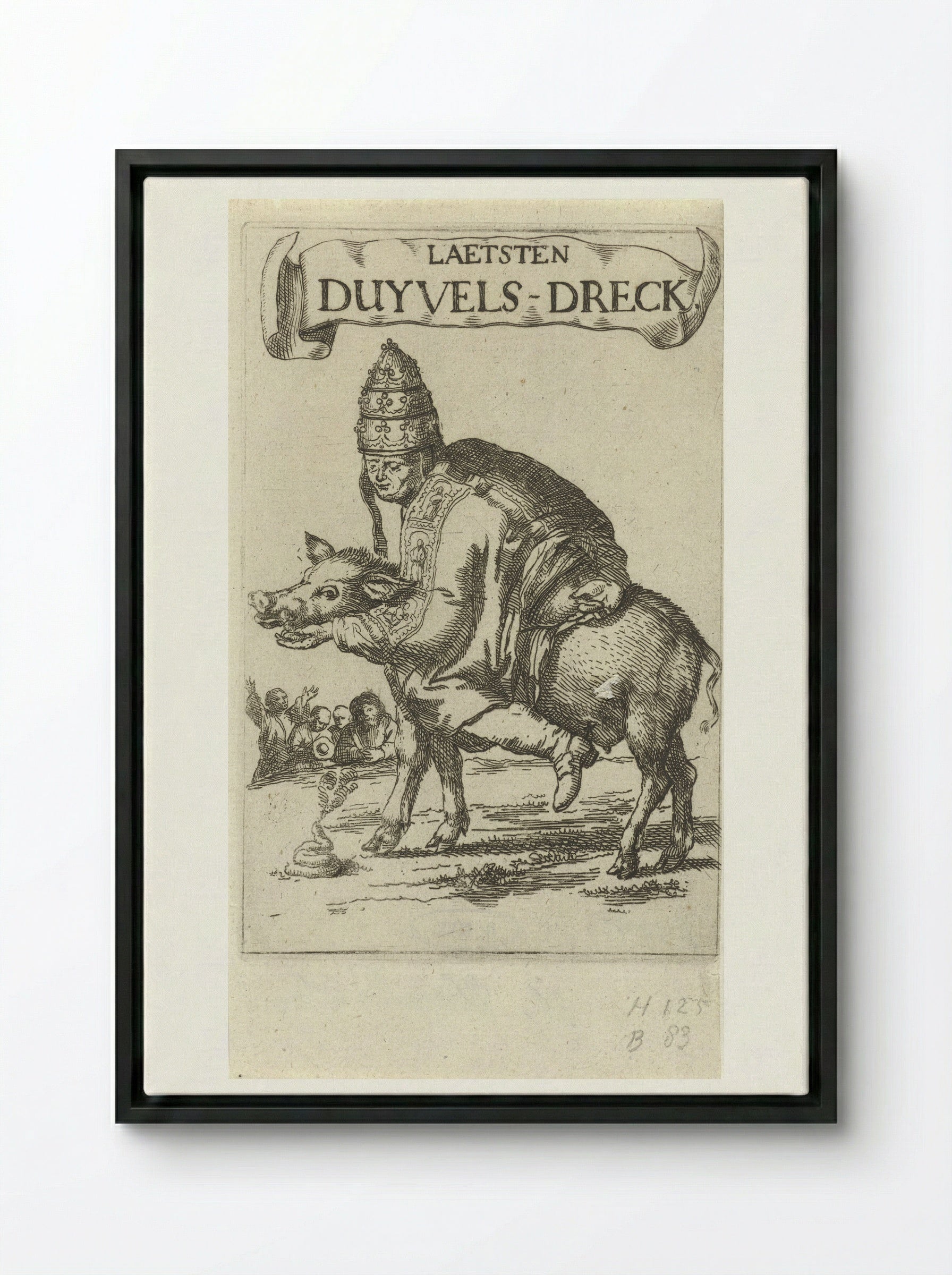 Laetsten Duyvels-Dreck - Arnold Houbraken - Framed Canvas Black