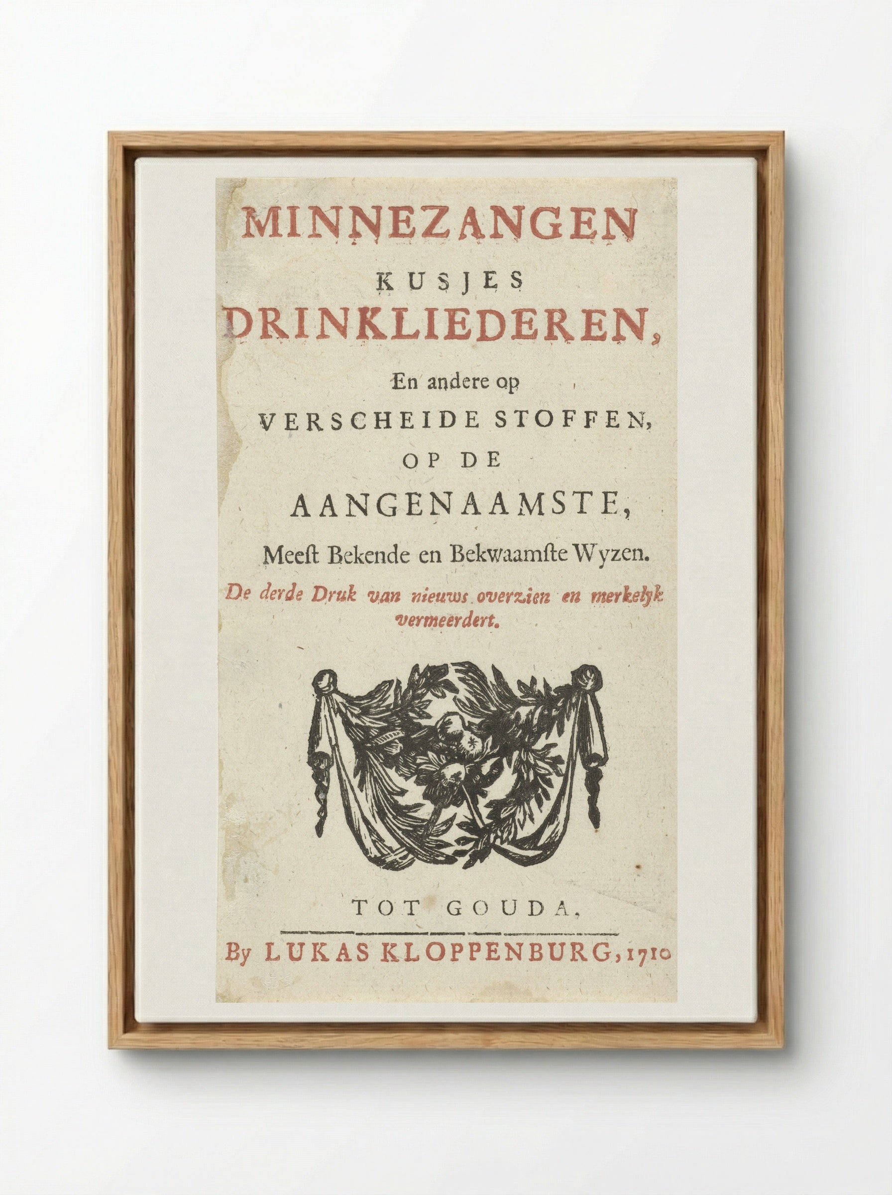 Title Page for Minnezangen, Kusjes, Drinkliederen - Arnold Houbraken - Framed Canvas Wood