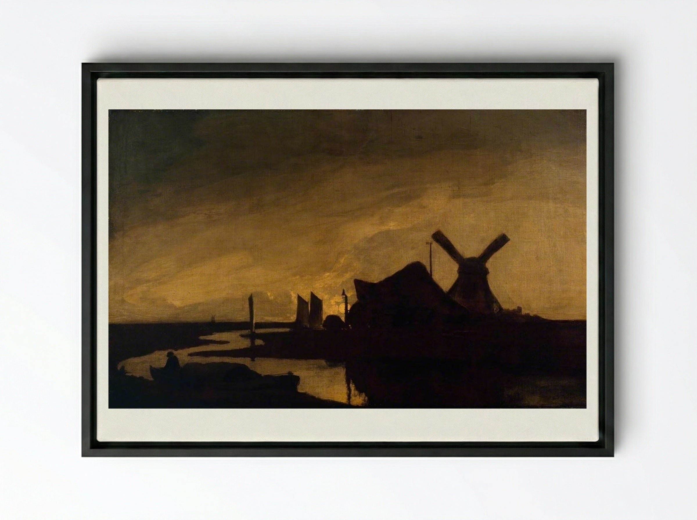 Moonrise on the Yare - John Crome - Framed Canvas Black