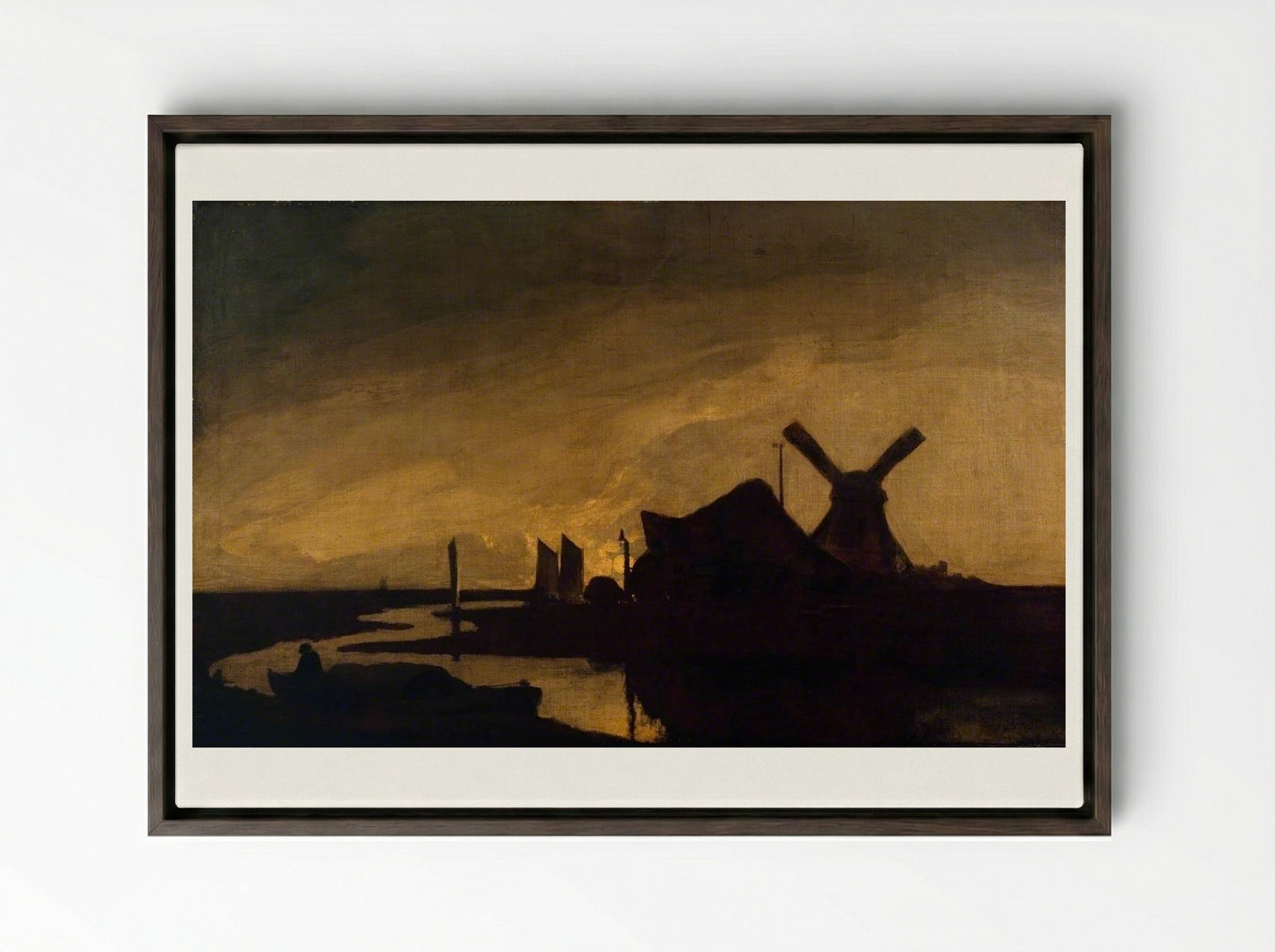 Moonrise on the Yare - John Crome - Framed Canvas Dark Wood