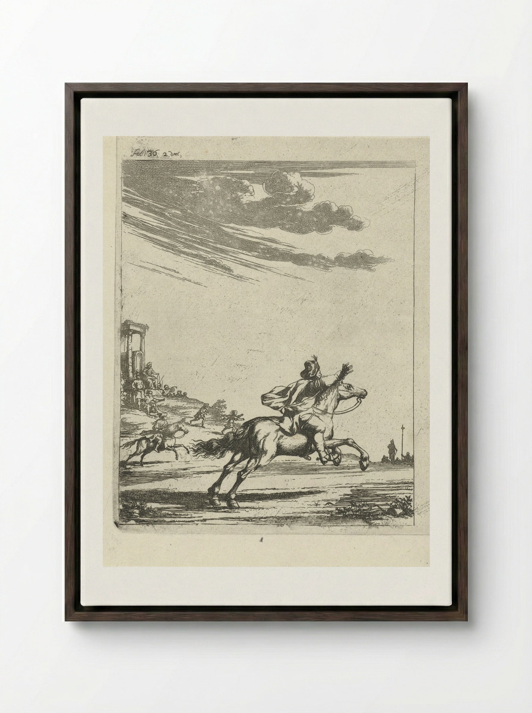 Ruiters in een landschap - Arnold Houbraken - Framed Canvas Dark Wood
