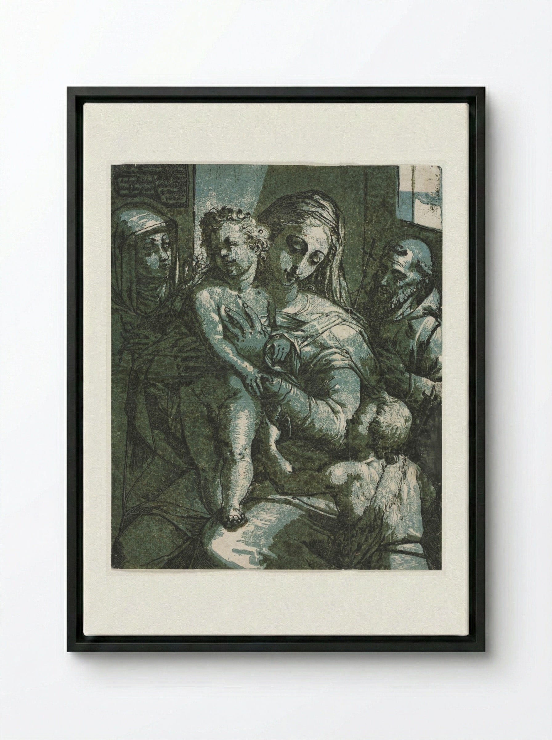 Virgin and Child with St. John, St. Catherine of Siena and Saint Francis - Andrea Andreani - Framed Canvas Black