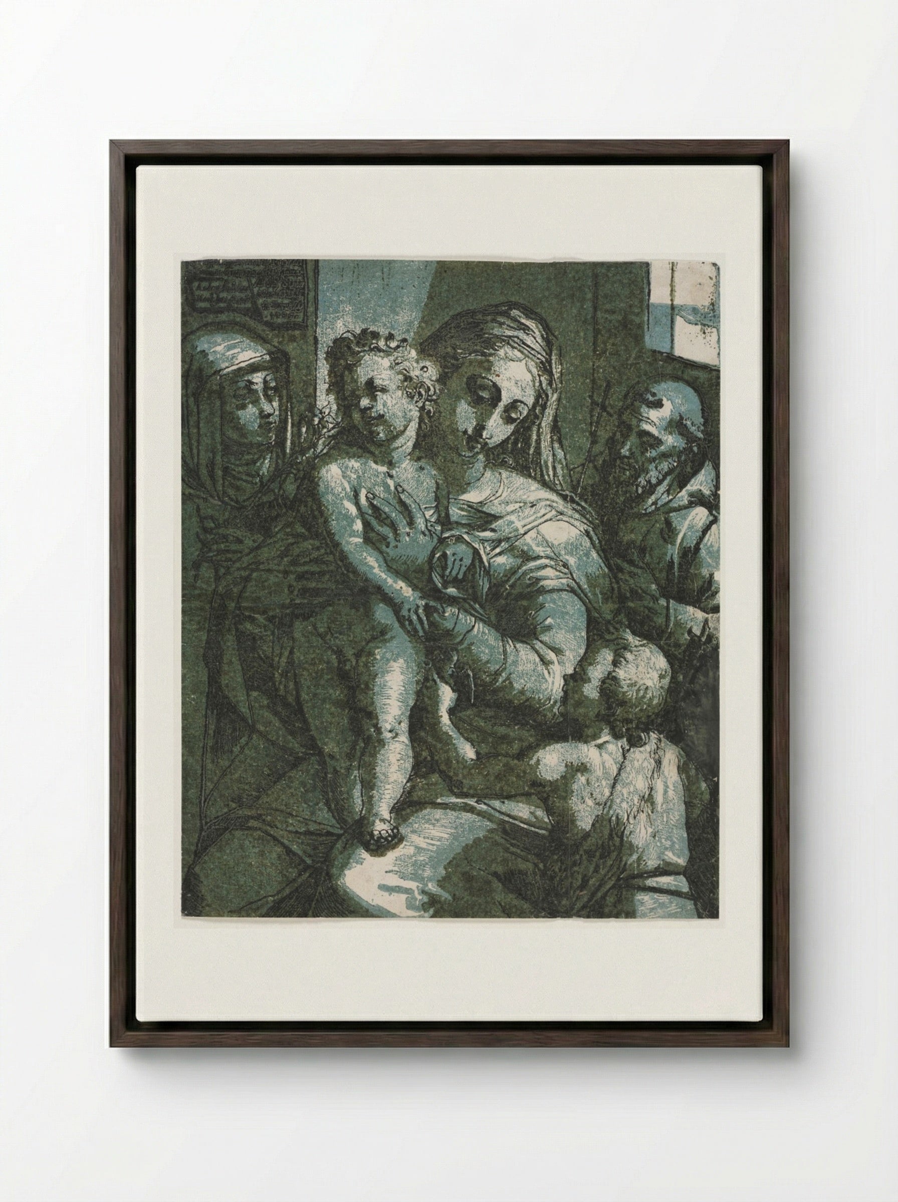 Virgin and Child with St. John, St. Catherine of Siena and Saint Francis - Andrea Andreani - Framed Canvas Dark Wood