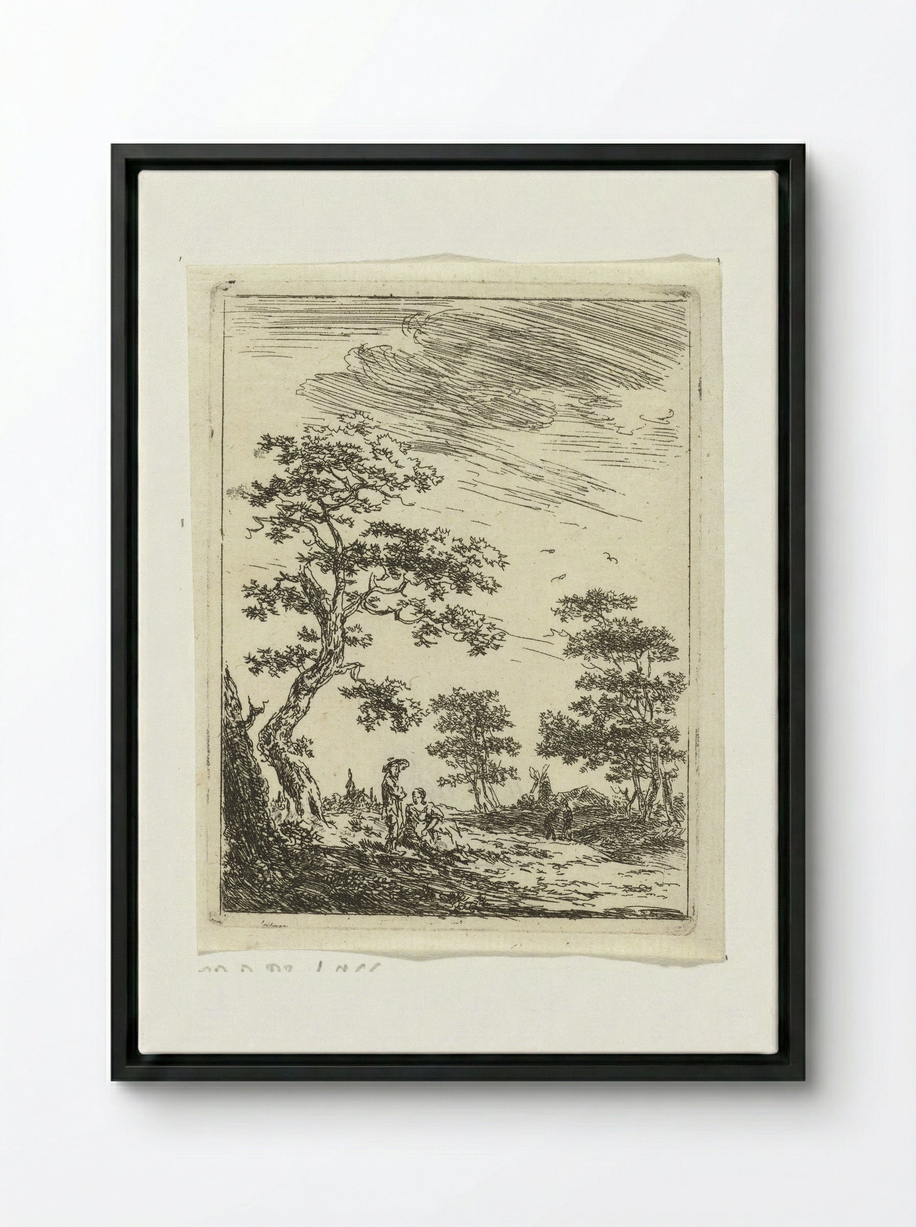 Paar onder boom in landschap - Hermanus van Brussel - Framed Canvas Black