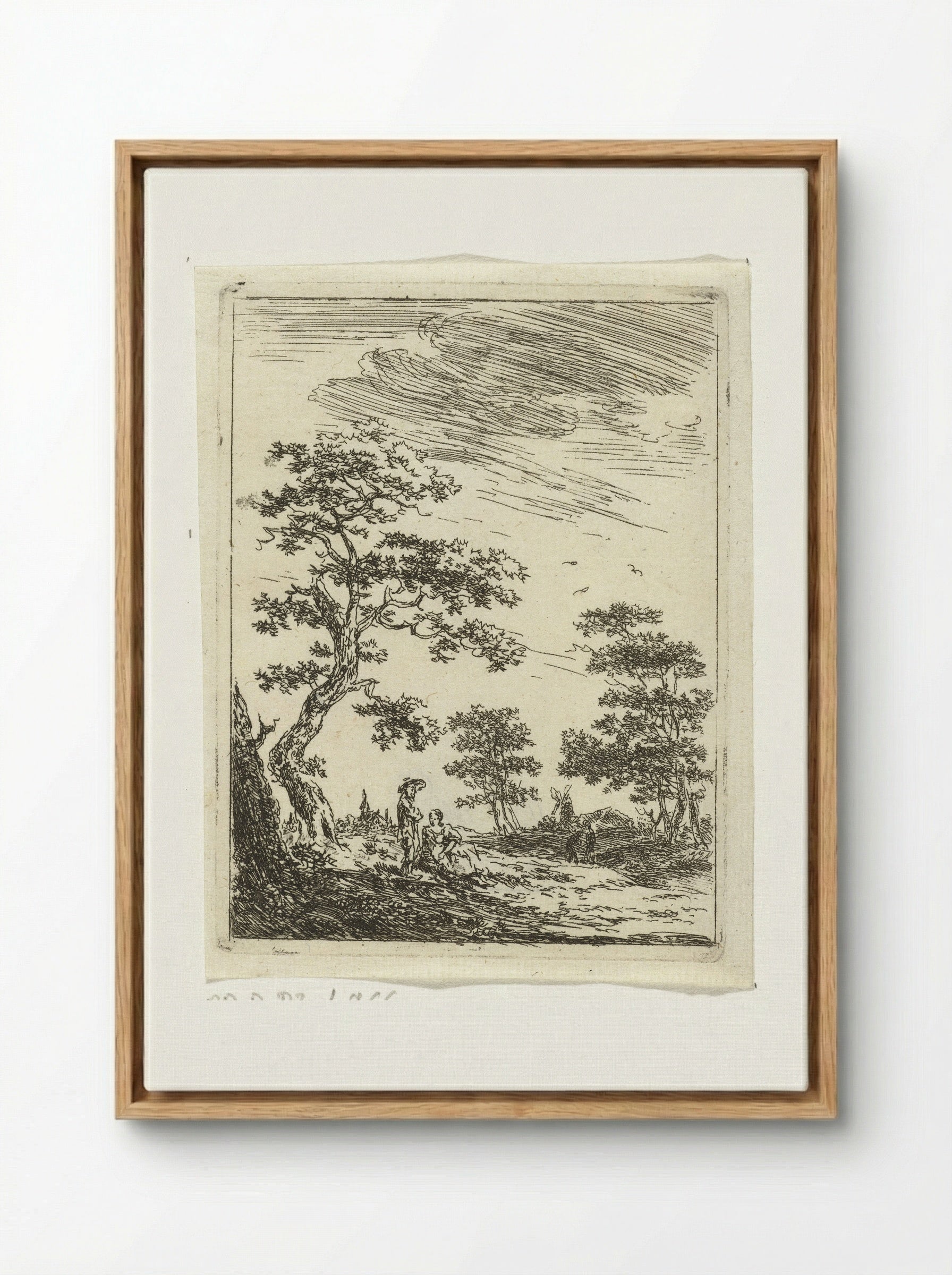 Paar onder boom in landschap - Hermanus van Brussel - Framed Canvas Wood