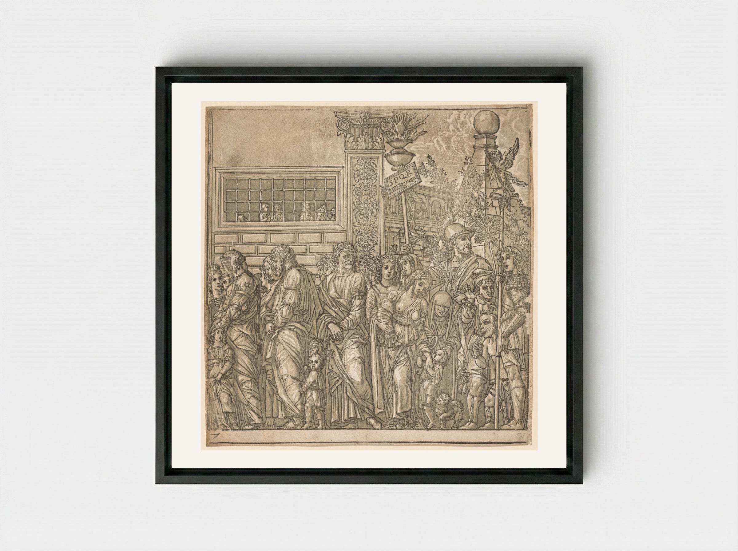 The Triumph of Julius Caesar: Procession of Men, Women and Children - Andrea Andreani - Framed Canvas Black