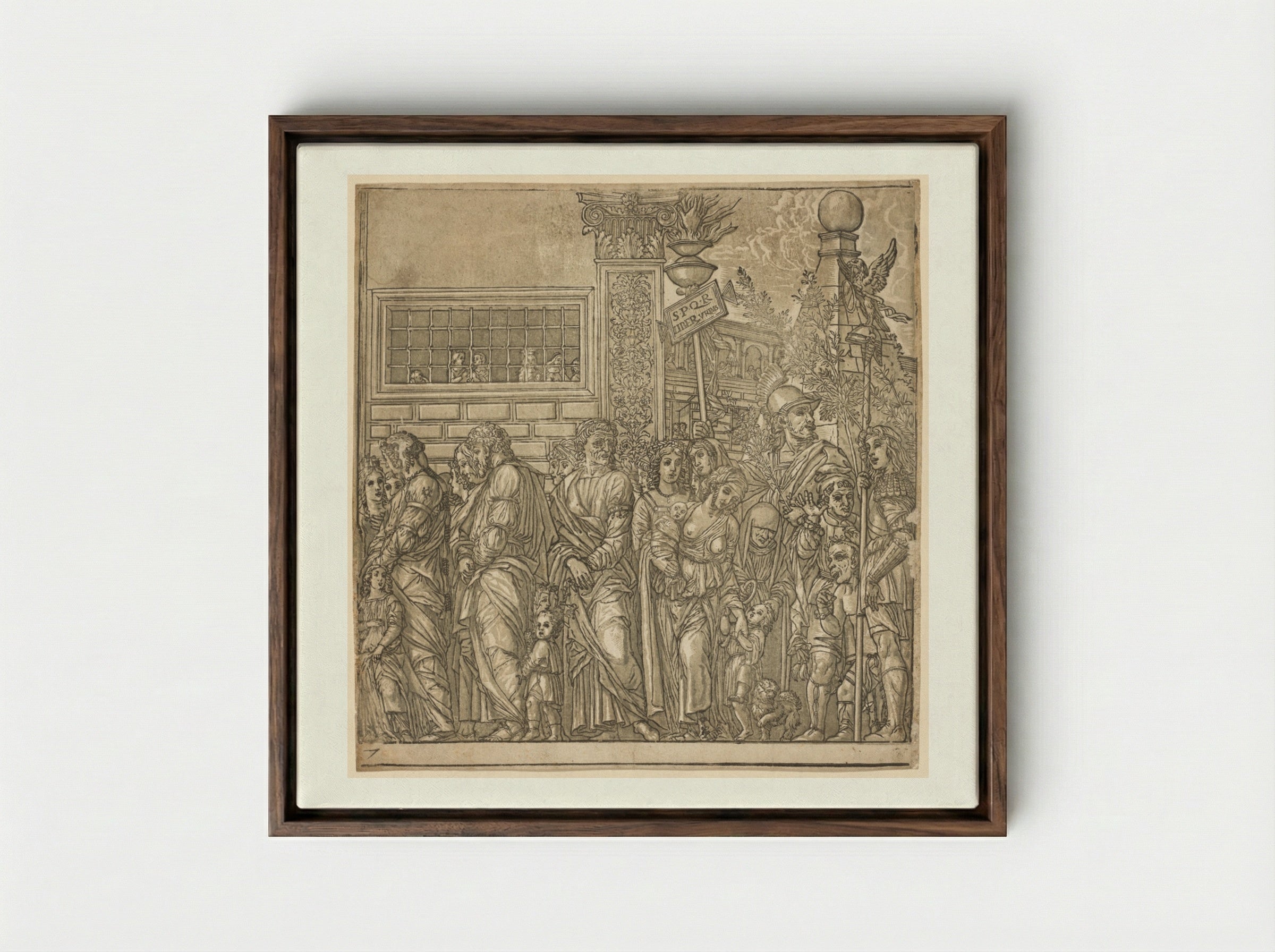 The Triumph of Julius Caesar: Procession of Men, Women and Children - Andrea Andreani - Framed Canvas Dark Wood