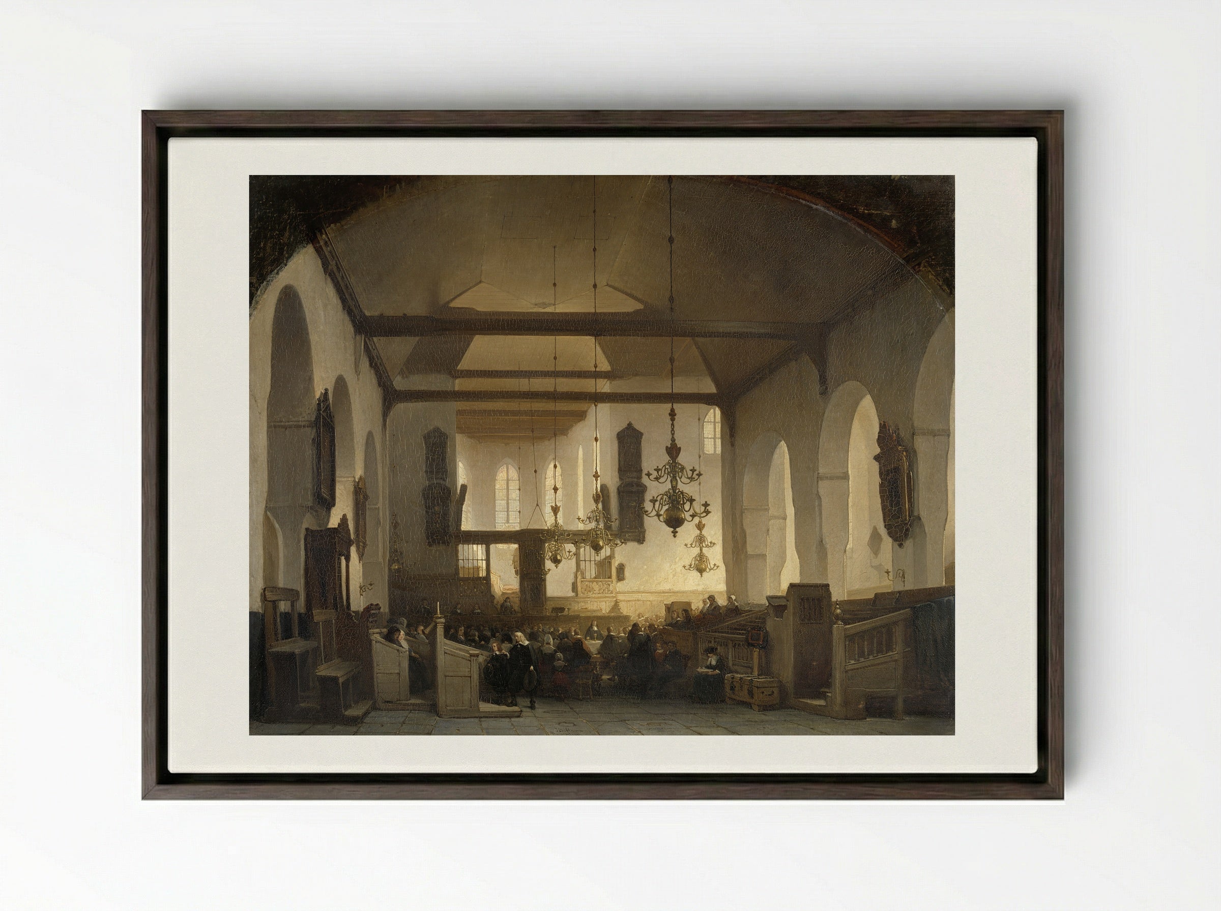 Interior of the Geertekerk in Utrecht - Johannes Bosboom - Framed Canvas Dark Wood
