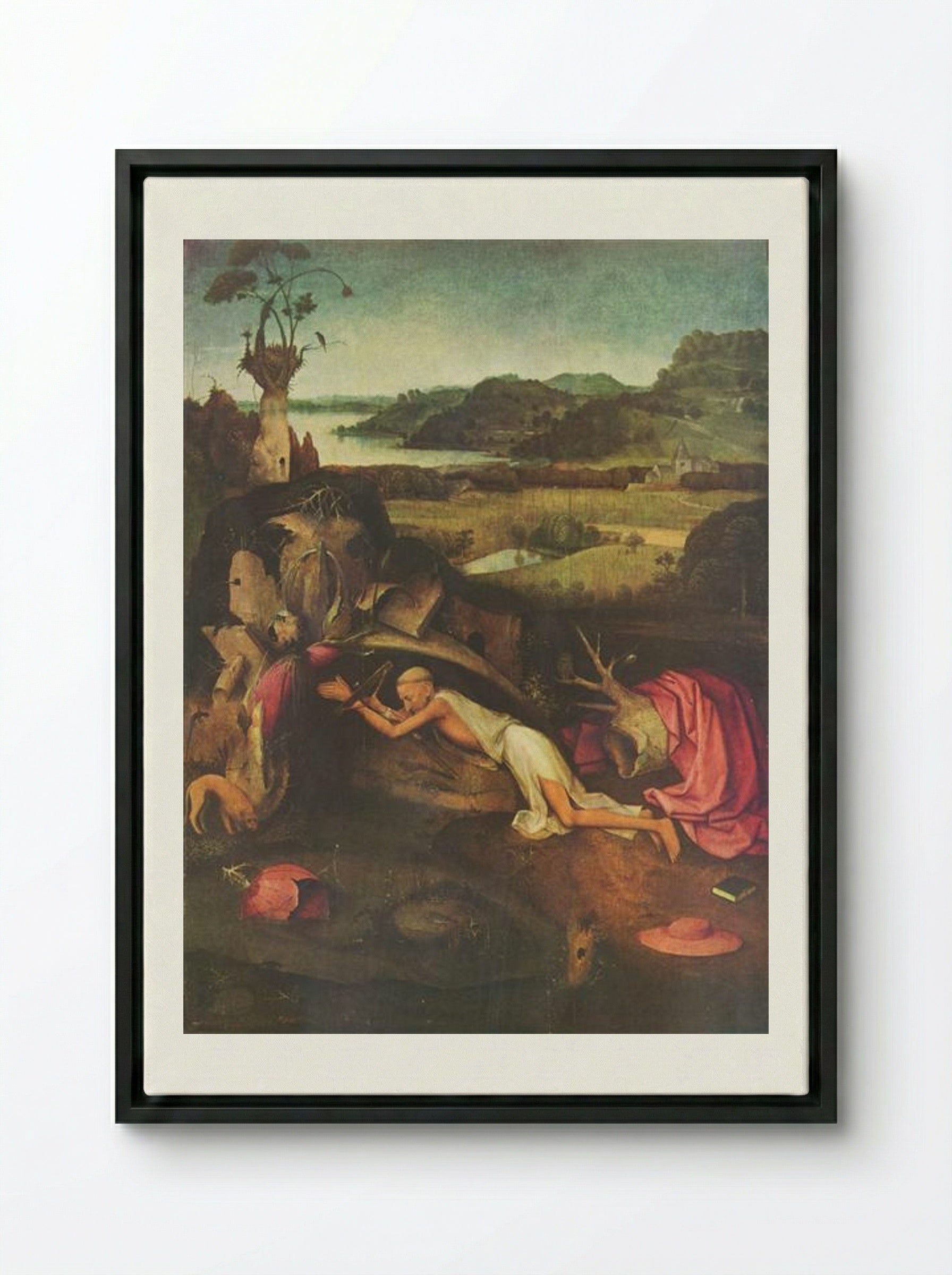 St. Jerome at Prayer - Hieronymus Bosch - Framed Canvas Black