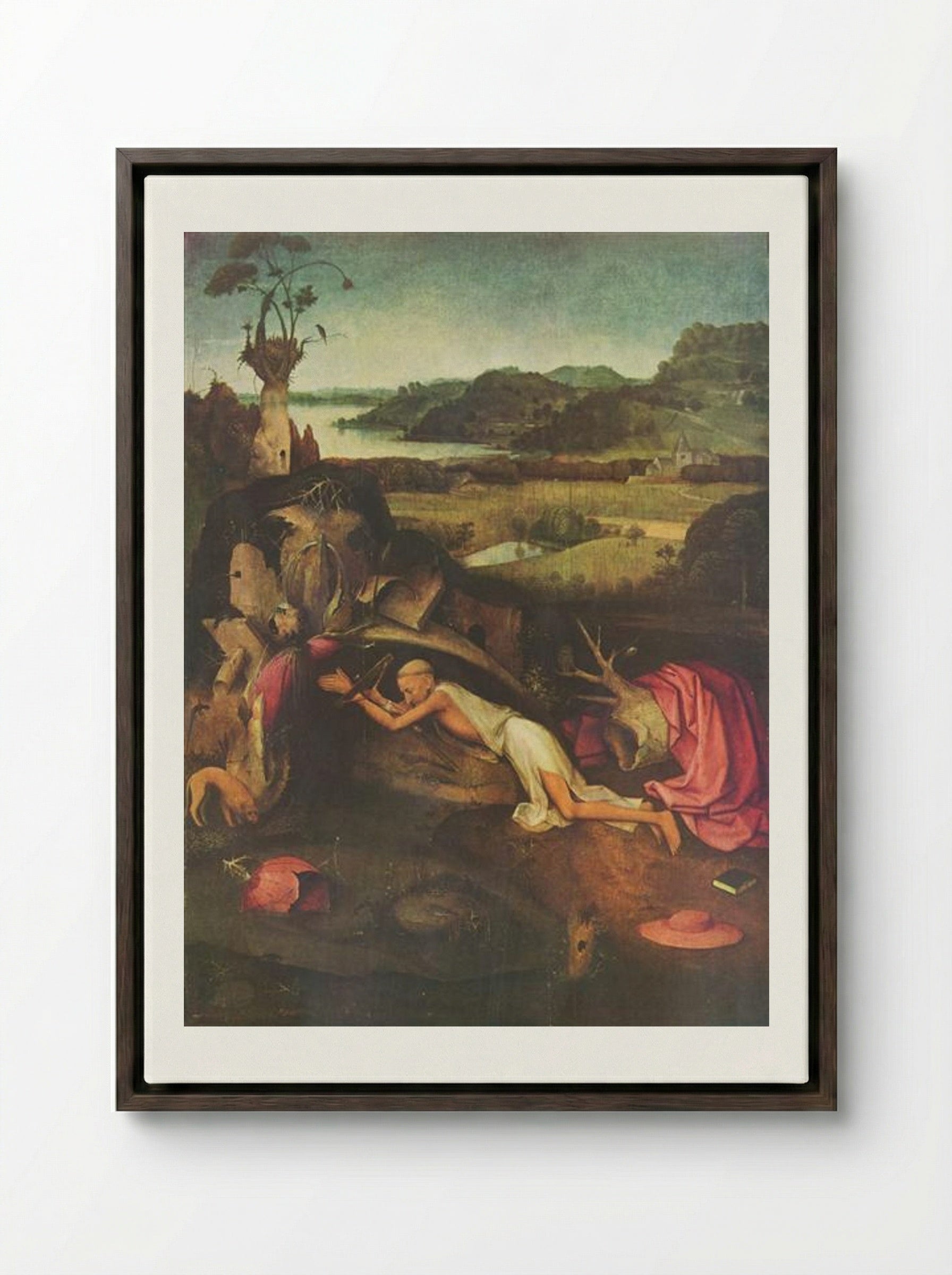 St. Jerome at Prayer - Hieronymus Bosch - Framed Canvas Dark Wood