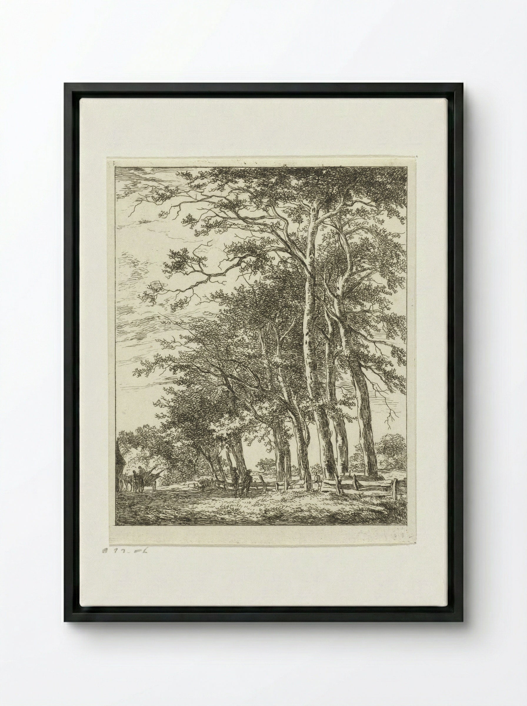 Twee staande figuren bij hoge bomen - Hermanus van Brussel - Framed Canvas Black