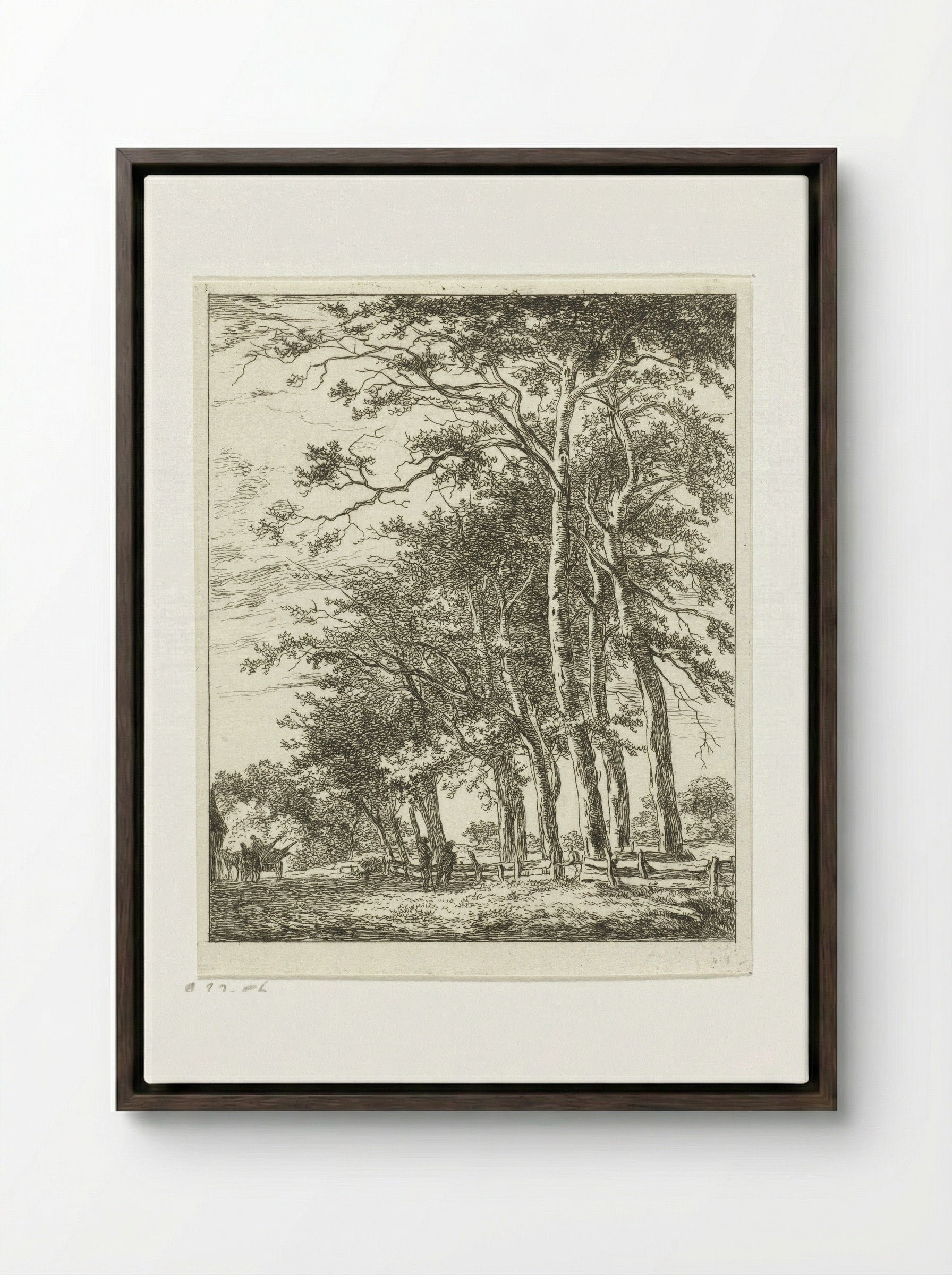 Twee staande figuren bij hoge bomen - Hermanus van Brussel - Framed Canvas Dark Wood