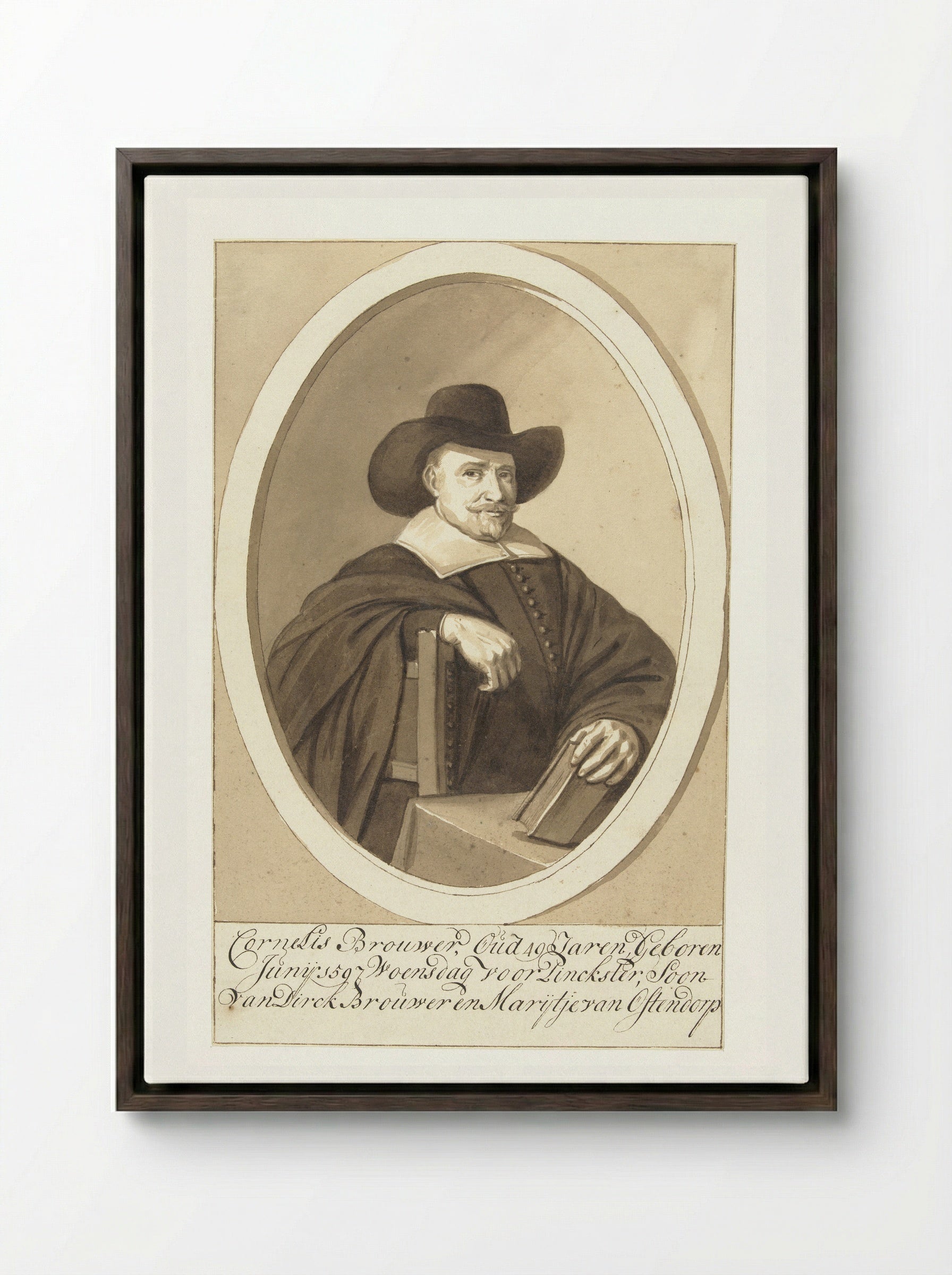 Portret van Diederik Johan, rijksgraaf van Hogendorp van Hofwegen - Cornelis Brouwer - Framed Canvas Dark Wood
