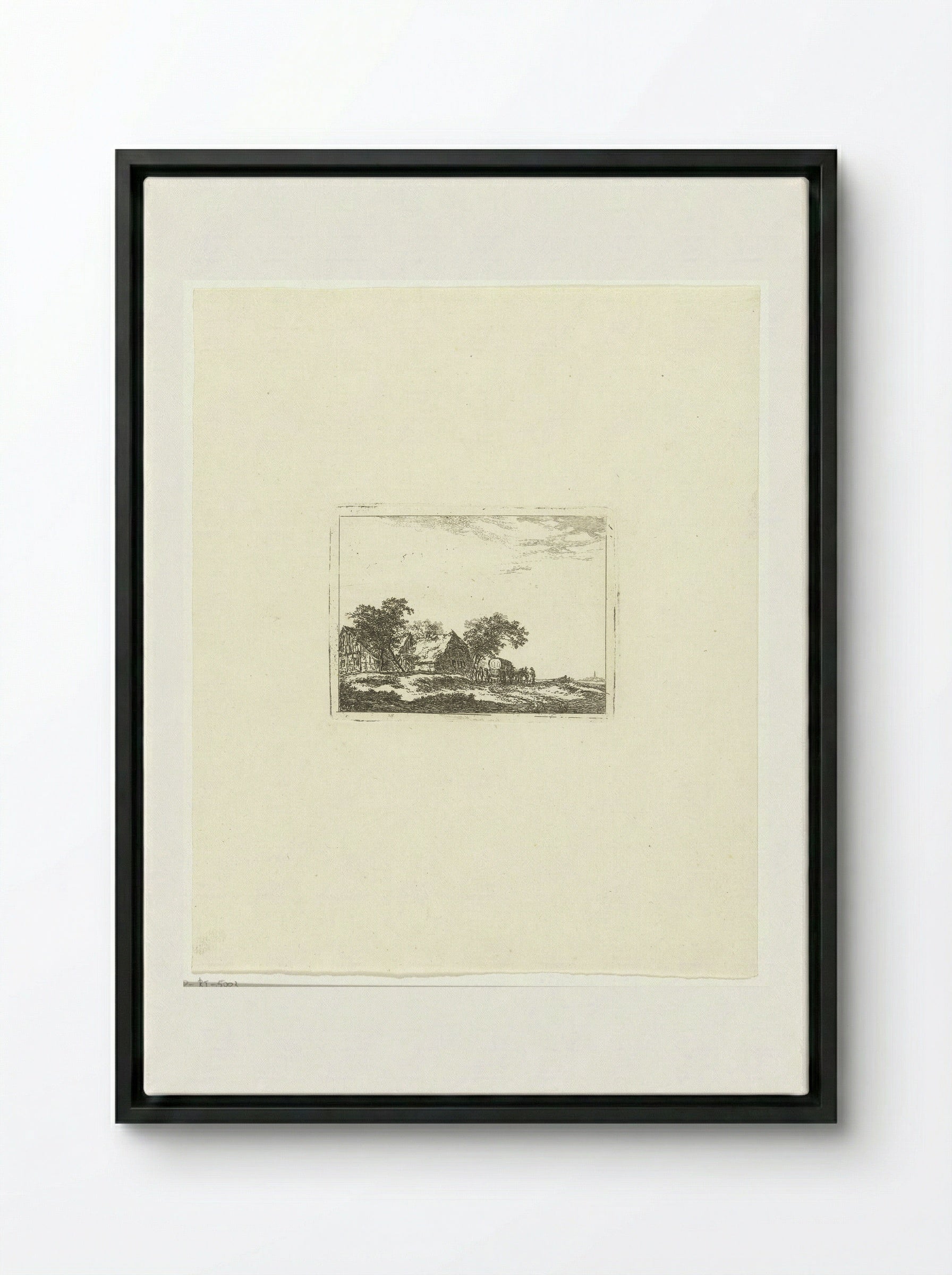 Landschap met reiskoets en passagiers - Hermanus van Brussel - Framed Canvas Black