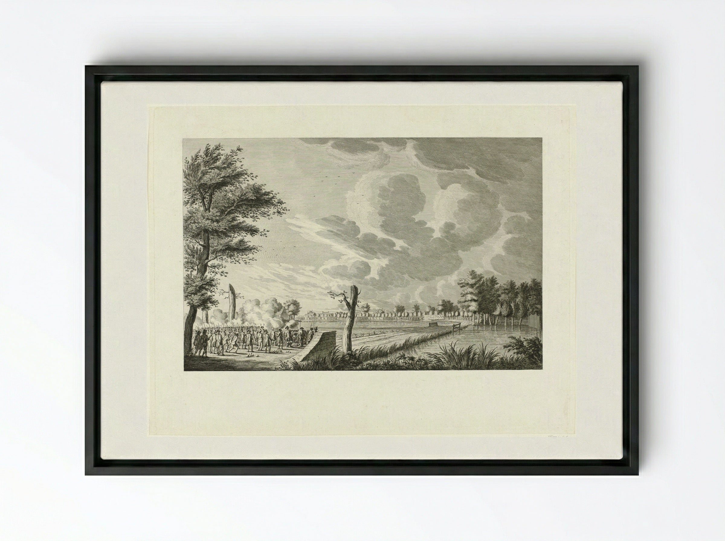 Aanval bij Ouderkerk aan de Amstel - Cornelis Brouwer - Framed Canvas Black
