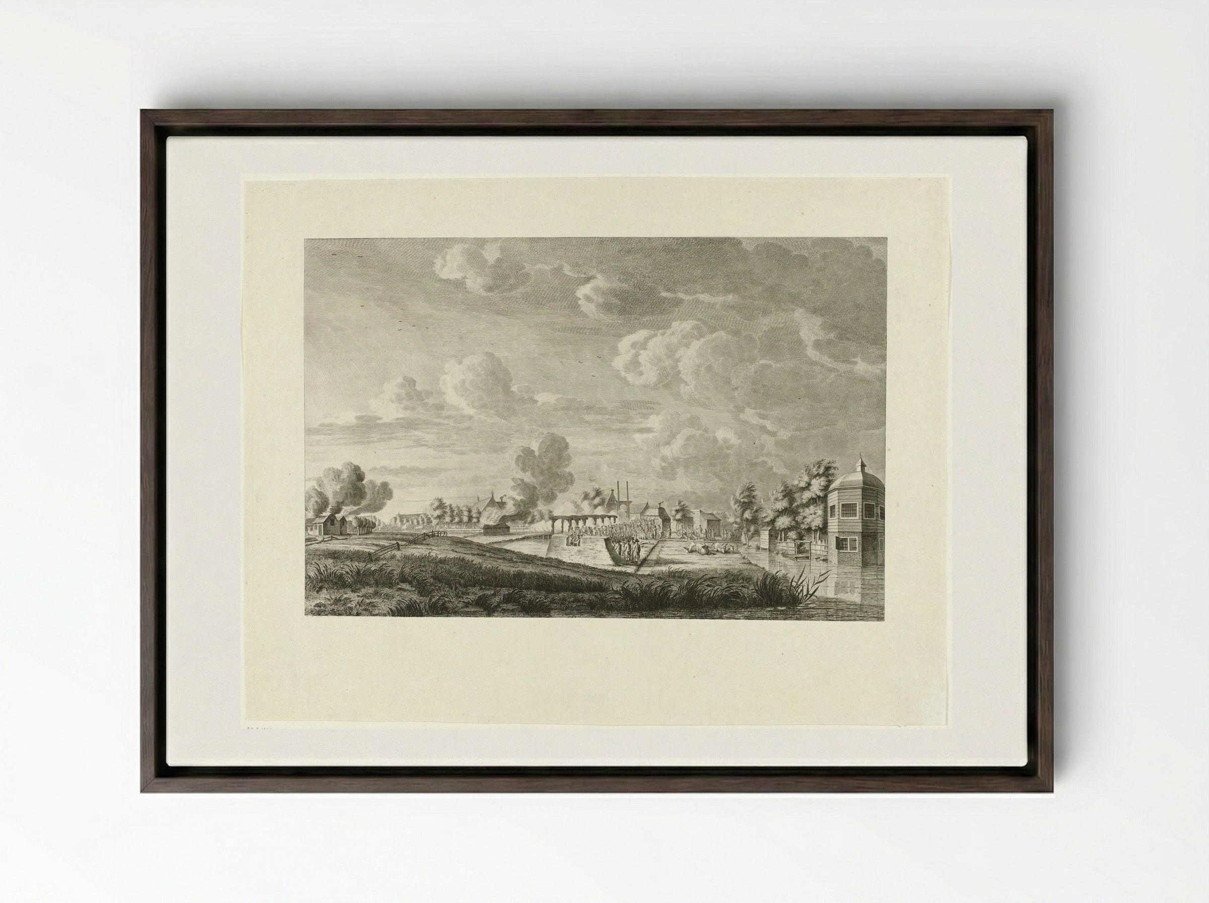Aanval op Amstelveen - Cornelis Brouwer - Framed Canvas Dark Wood