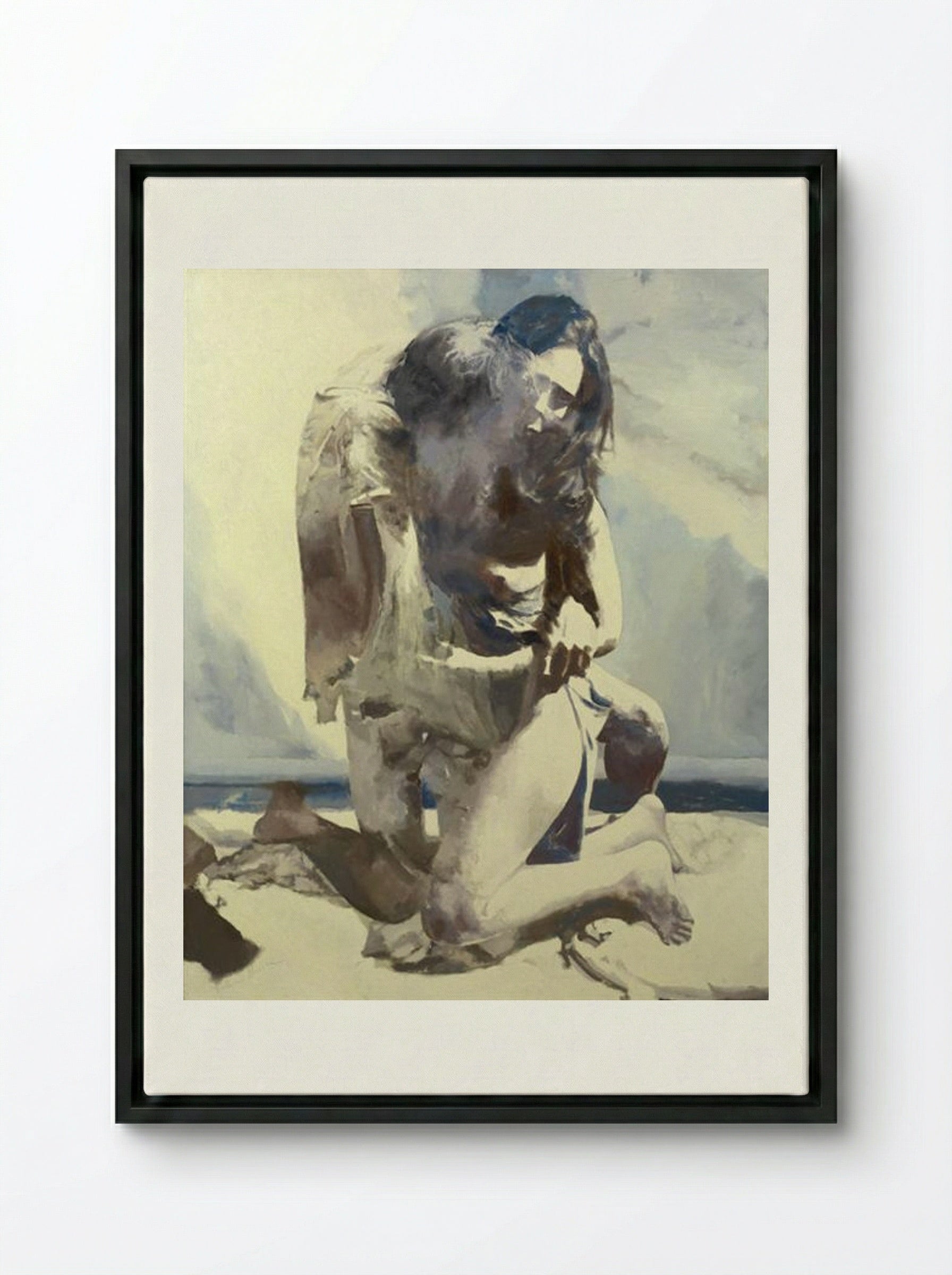 Woman and Man by the Sea - Balcomb Greene - Framed Canvas Black