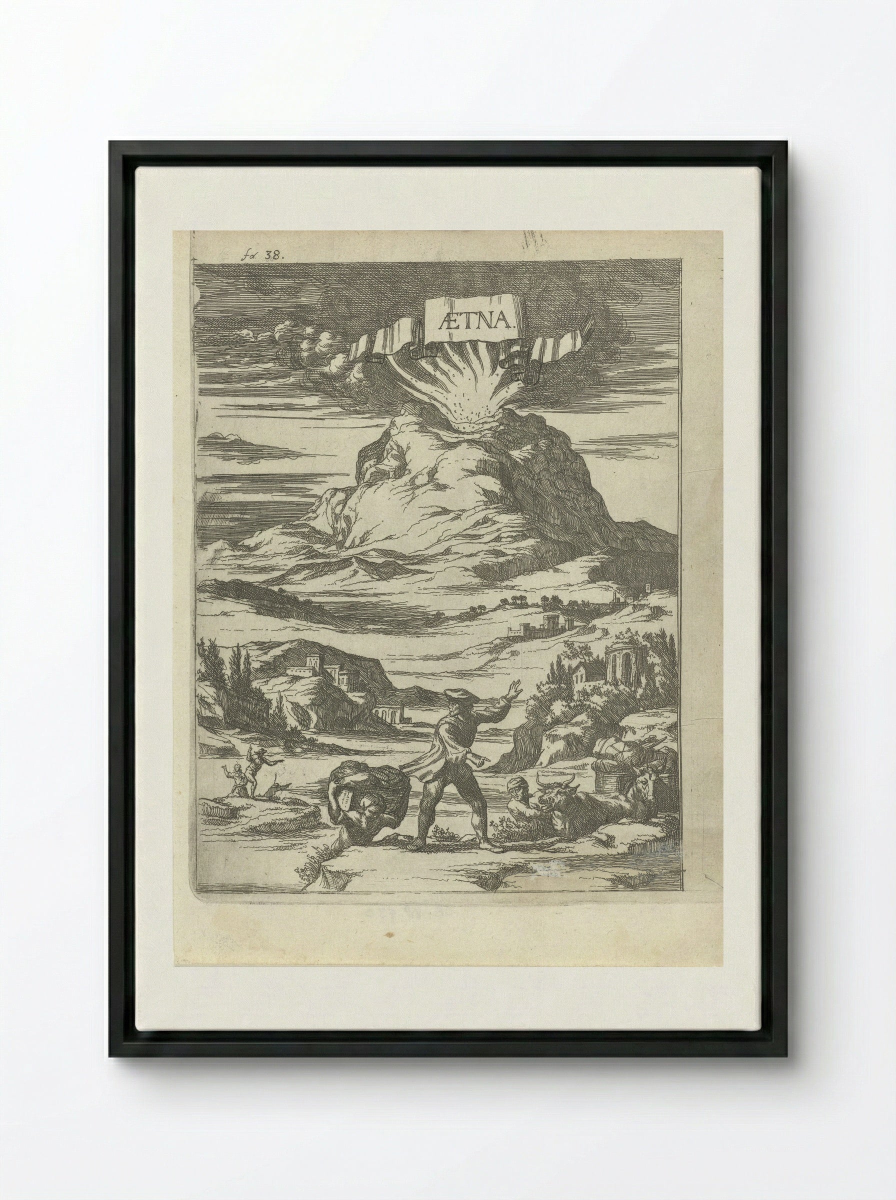 Vulkaanuitbarsting - Arnold Houbraken - Framed Canvas Black
