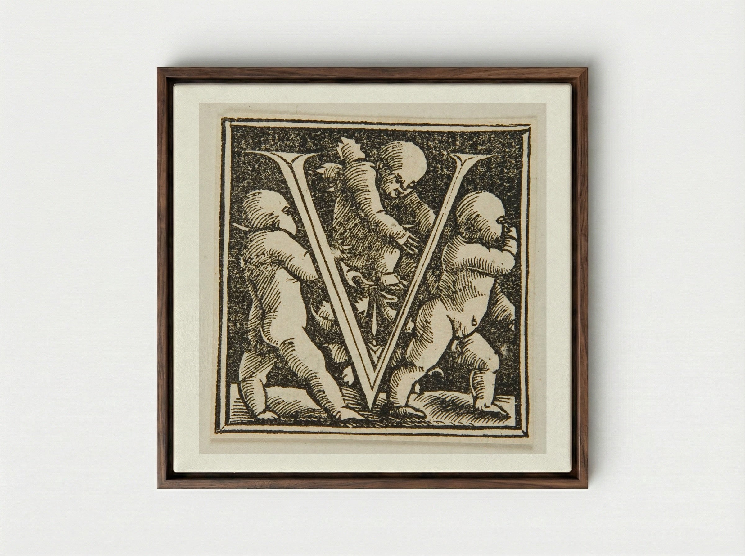 Letter V - Urs Graf - Framed Canvas Dark Wood