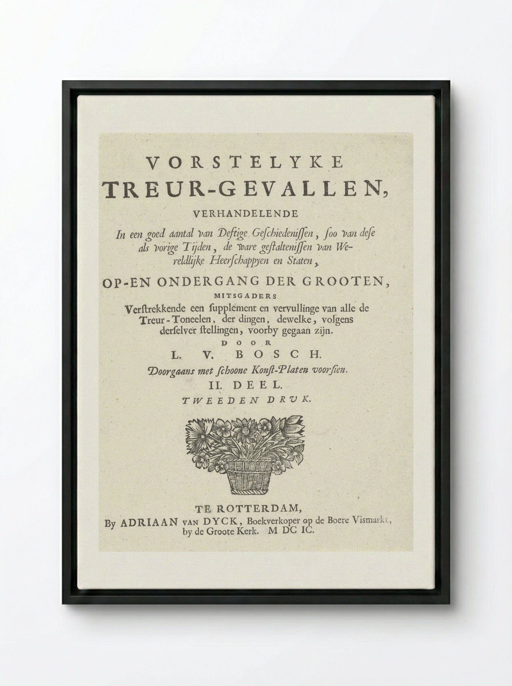 Title Page for Vorstelycke Treur-gevallen - Arnold Houbraken - Framed Canvas Black