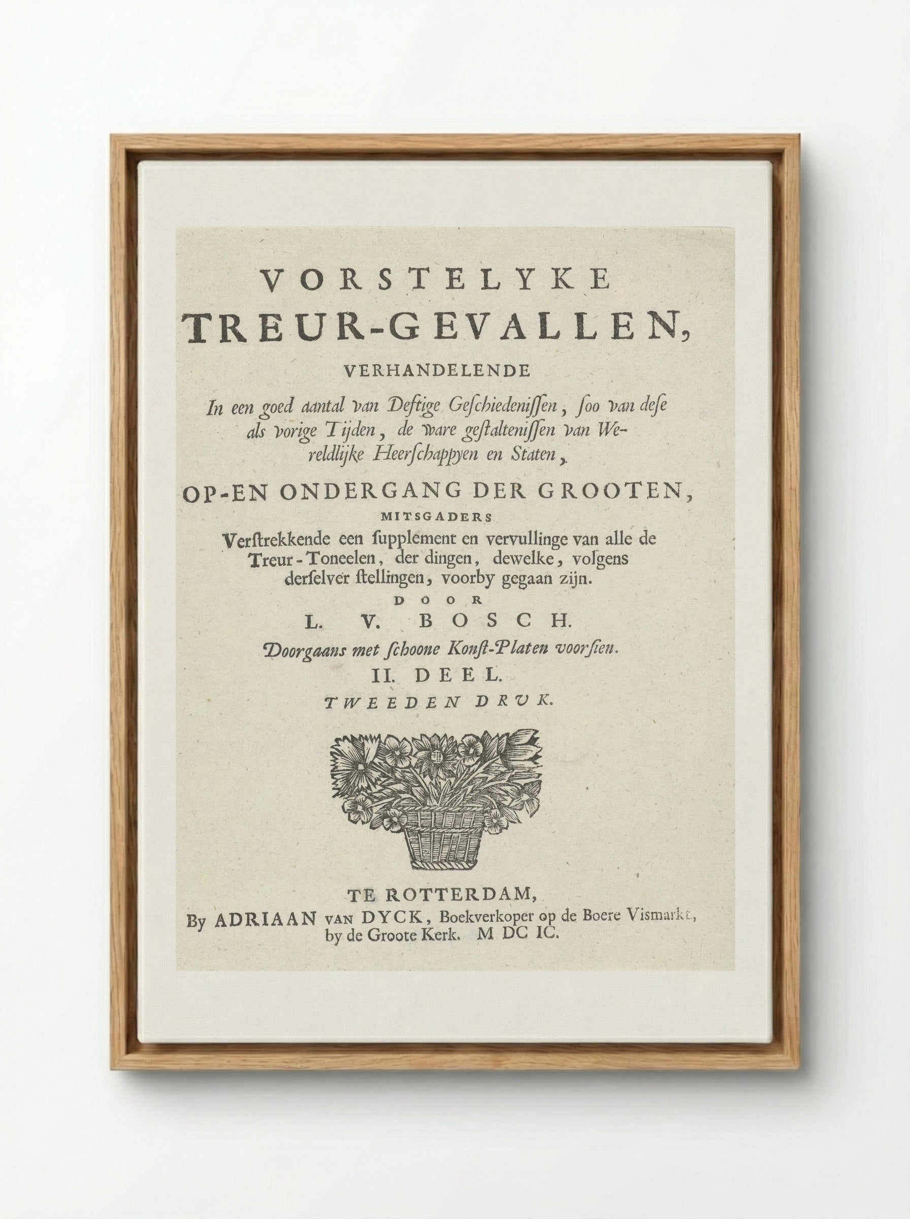 Title Page for Vorstelycke Treur-gevallen - Arnold Houbraken - Framed Canvas Wood