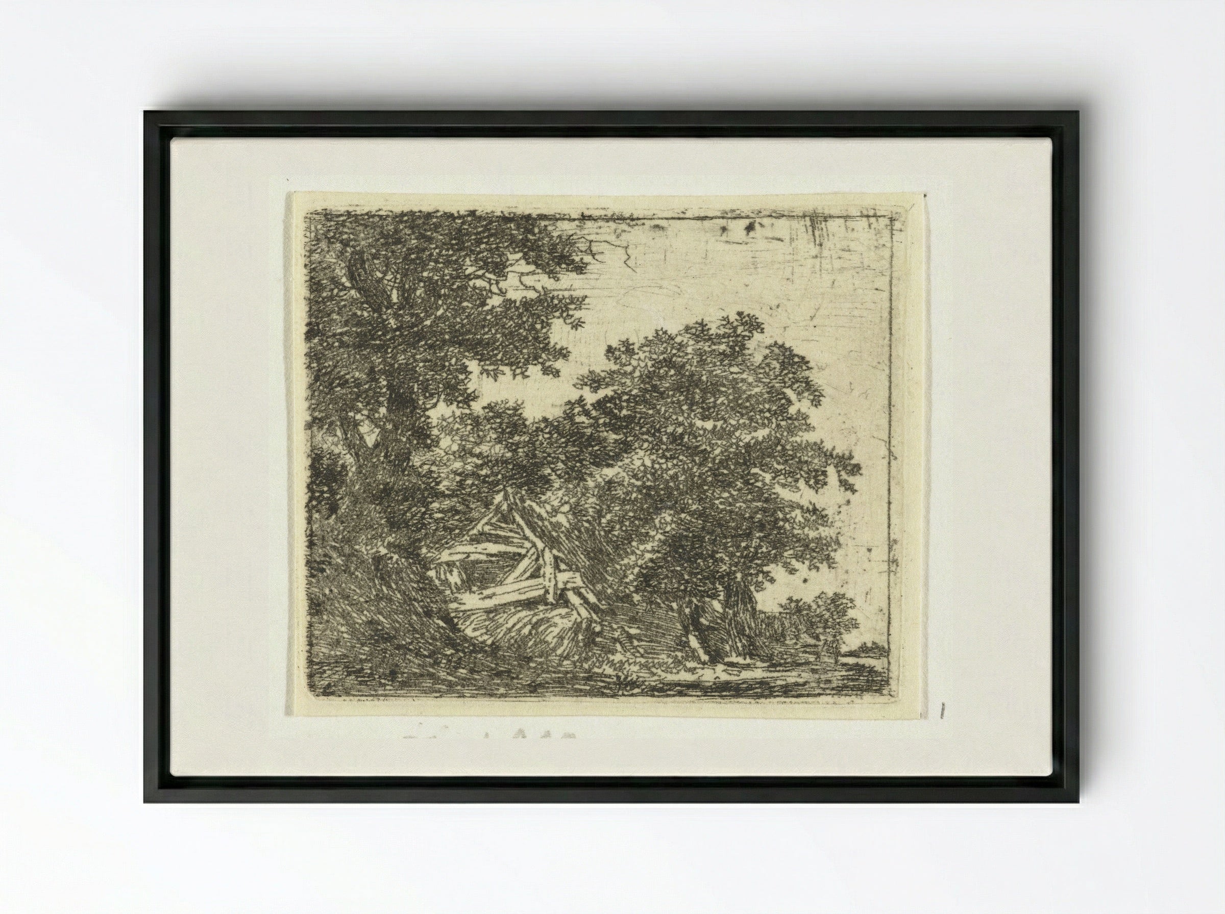 Vervallen hut in bos - Hermanus van Brussel - Framed Canvas Black