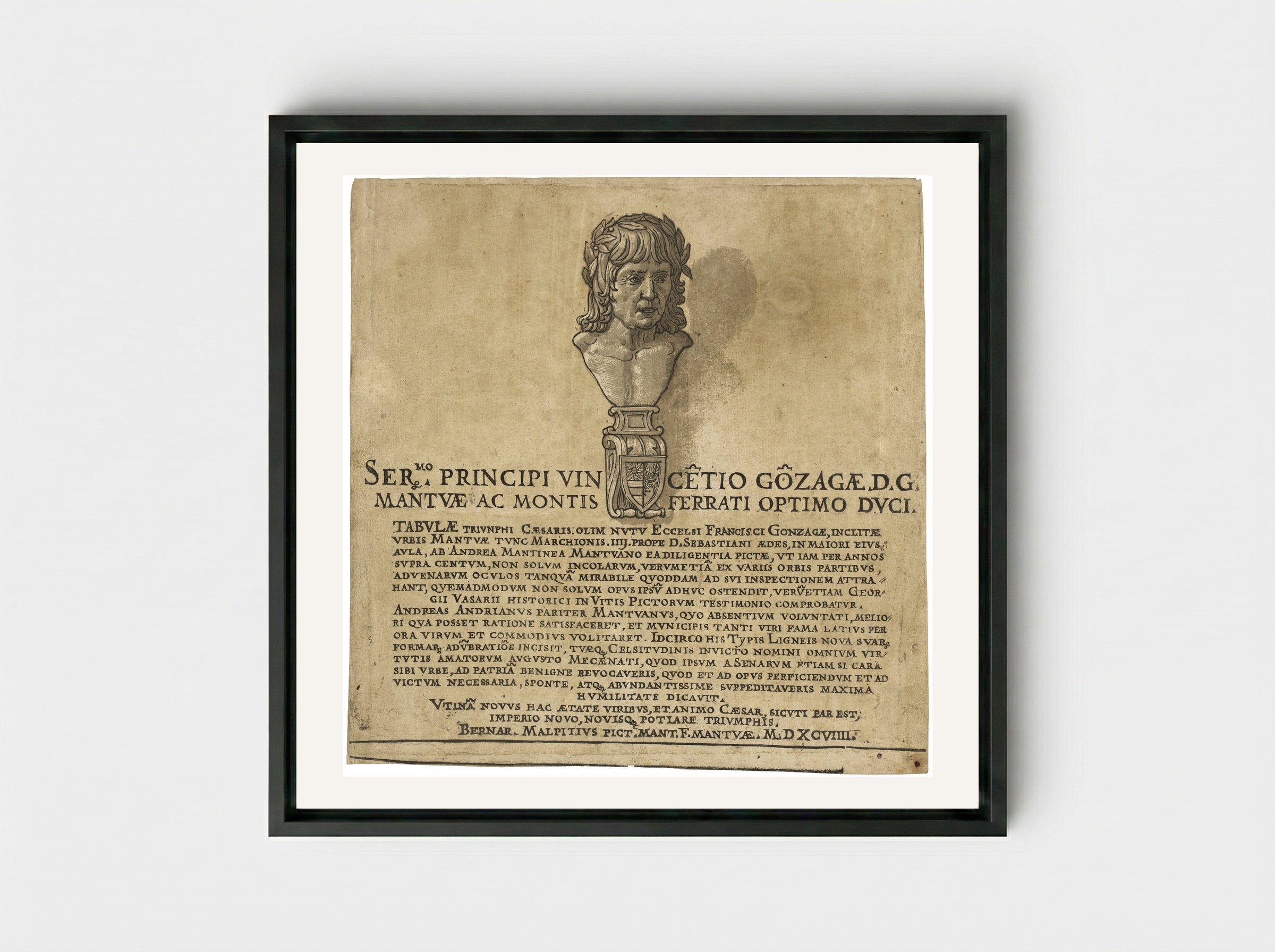 Title Page with Portrait of Andrea Mantegna - Andrea Andreani - Framed Canvas Black