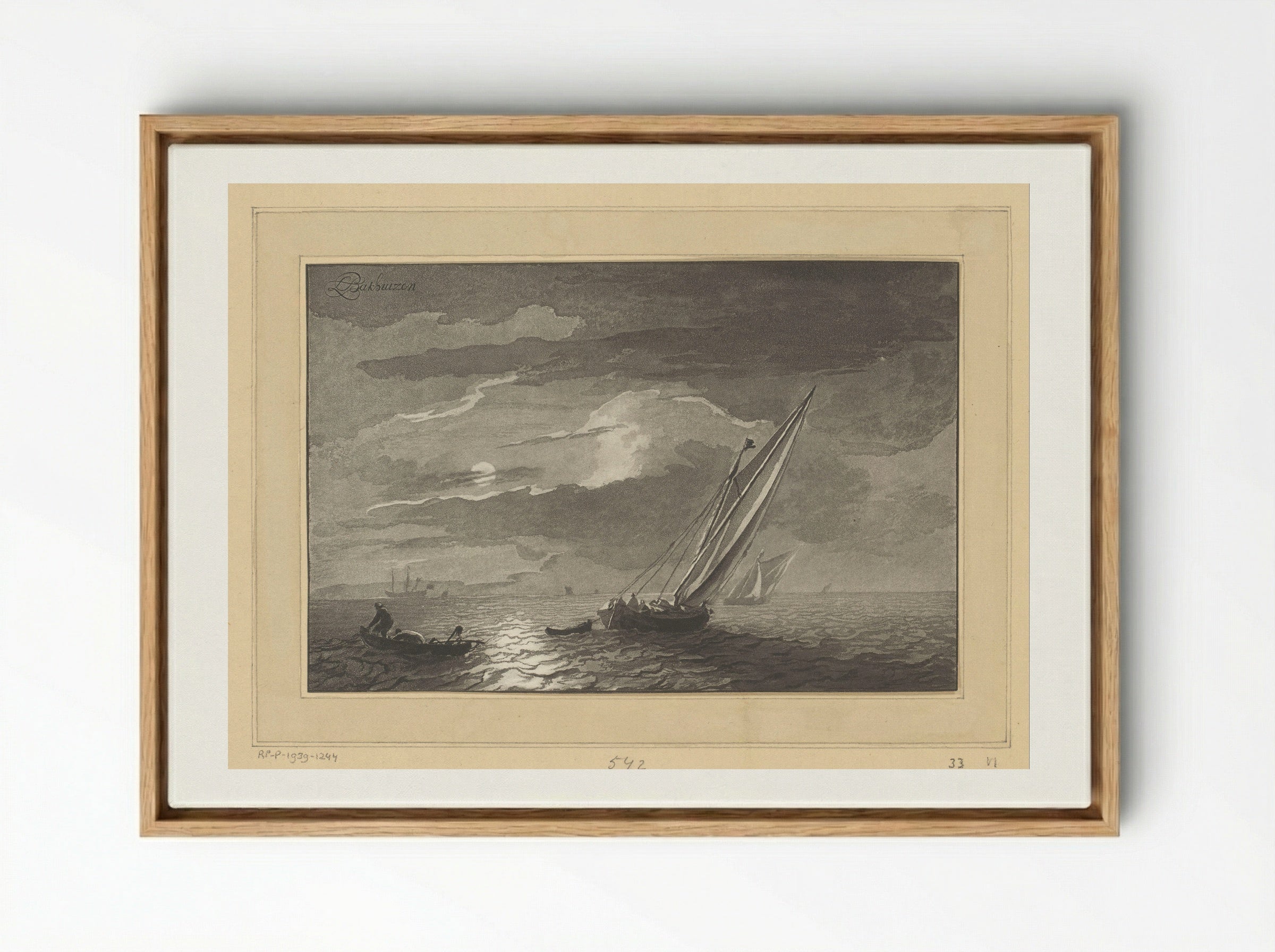 Zeegezicht met volle maan - Cornelis Brouwer - Framed Canvas Wood