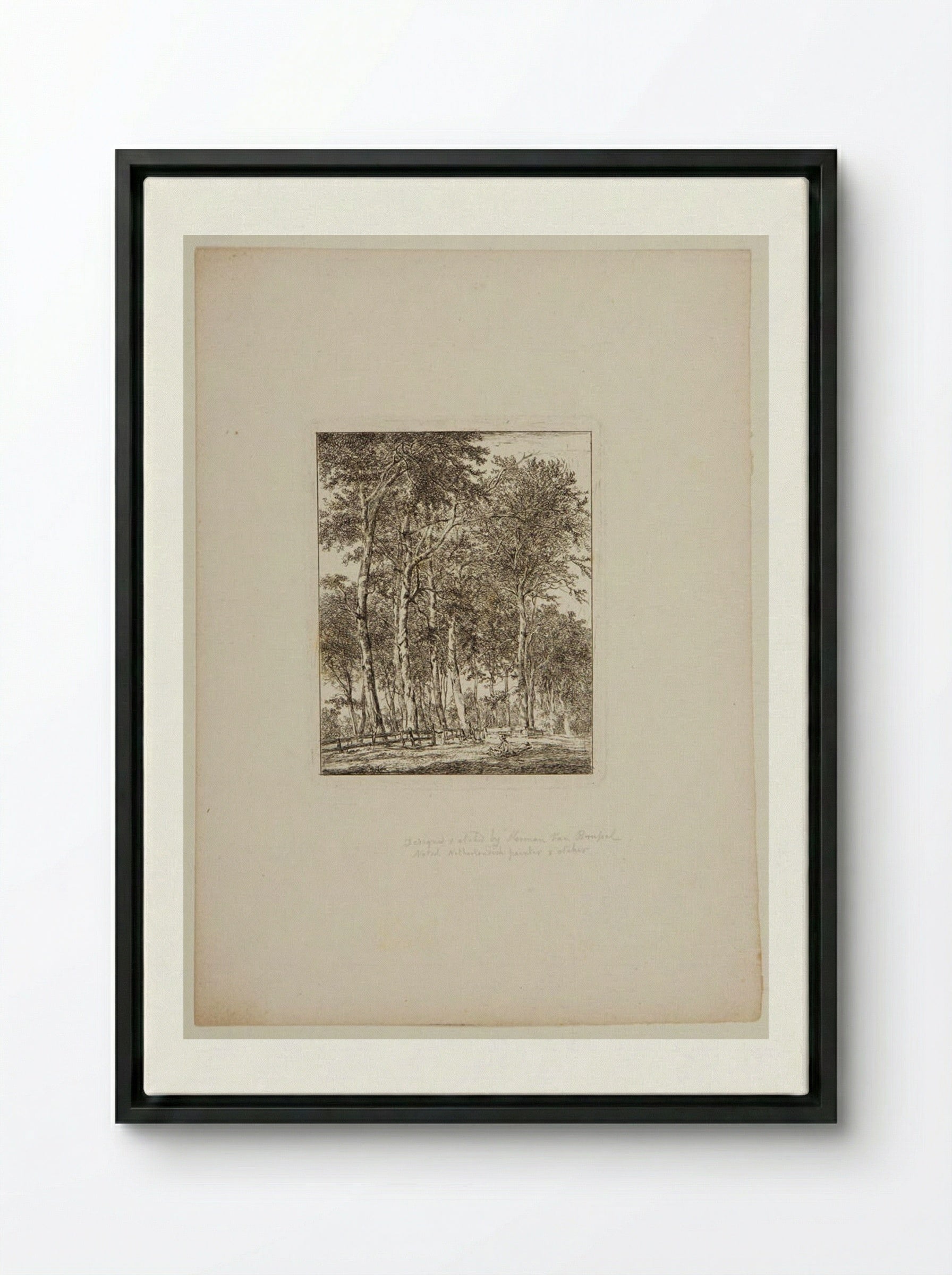 Plate VI (Wooded Scene with Figures) - Hermanus van Brussel - Framed Canvas Black