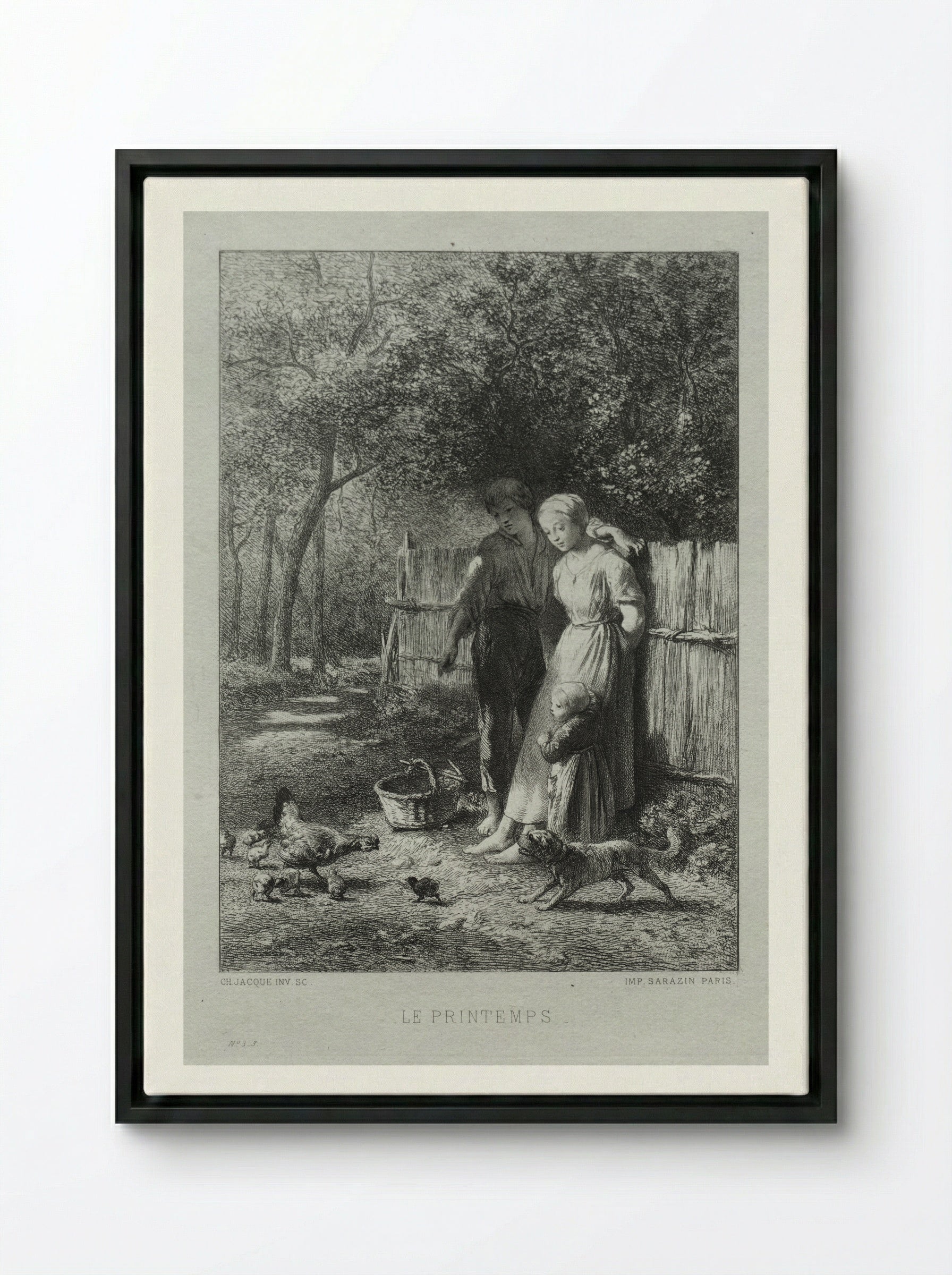 Le Printemps (Springtime) - Charles Jacque - Framed Canvas Black