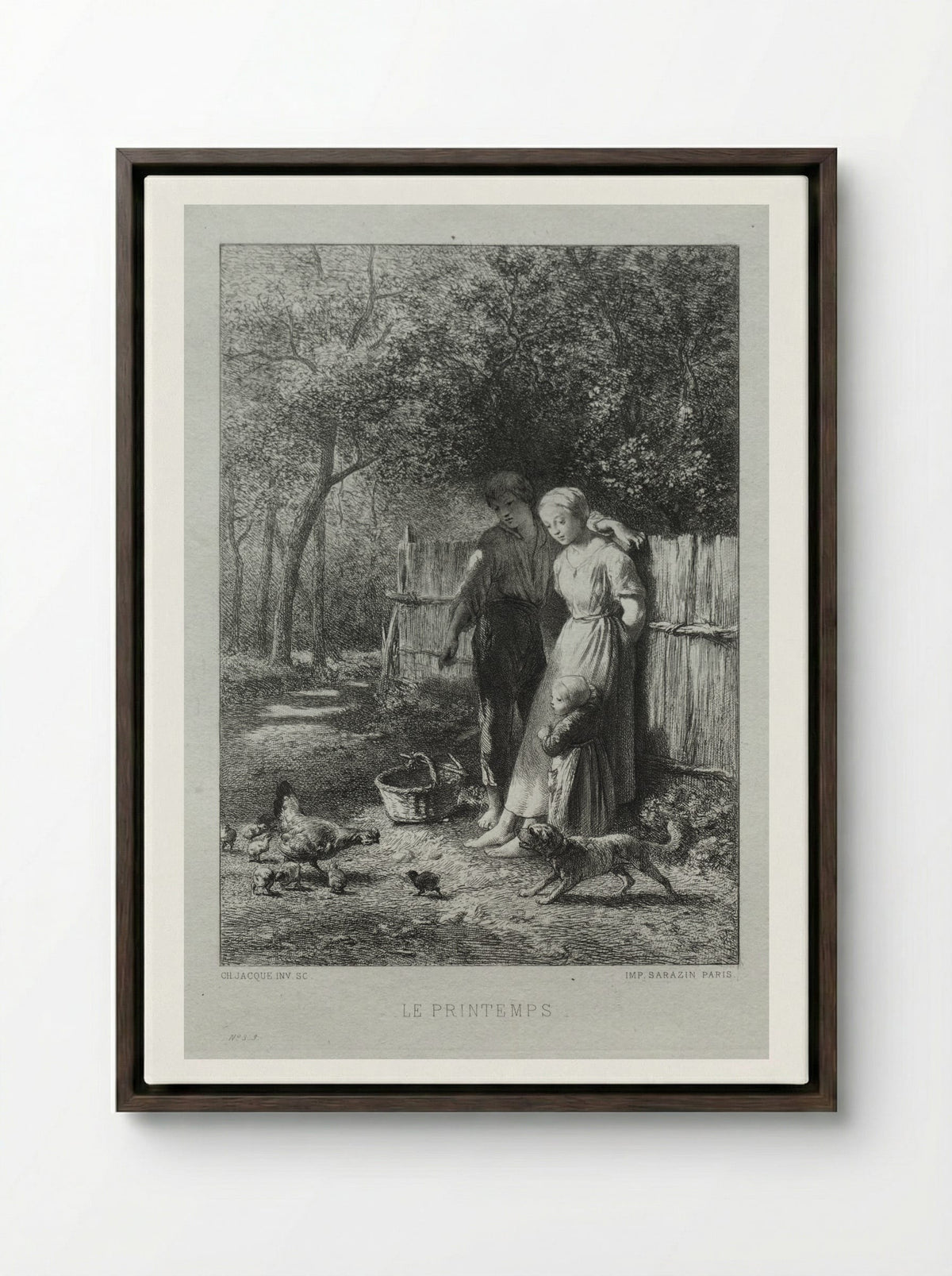 Le Printemps (Springtime) - Charles Jacque - Framed Canvas Dark Wood