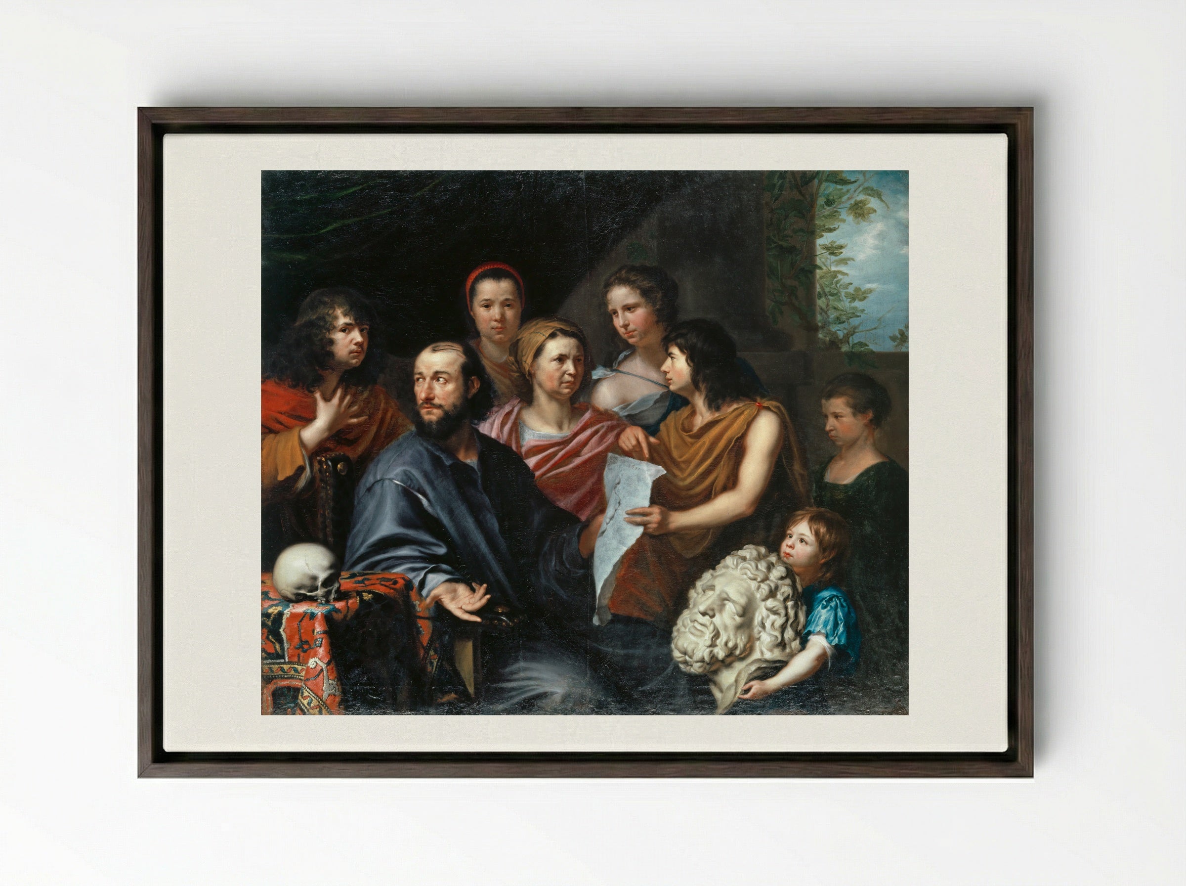 Self-Portrait with Family - Matthäus Merian (I) - Framed Canvas Dark Wood