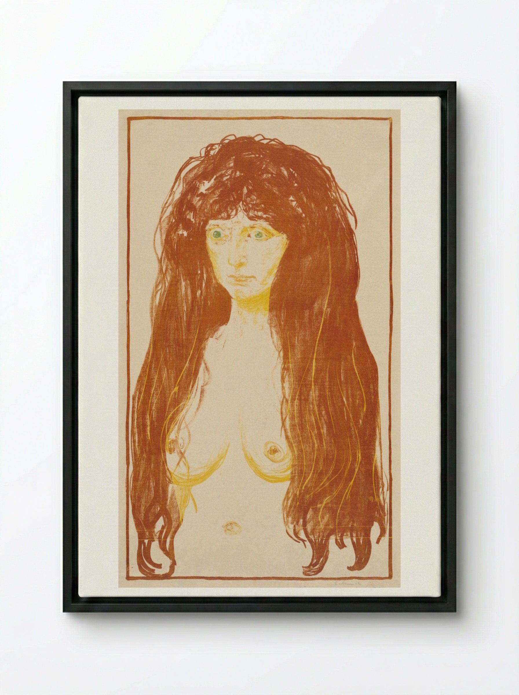 Woman with Red Hair and Green Eyes (The Sin) - Edvard Munch - Framed Canvas Black