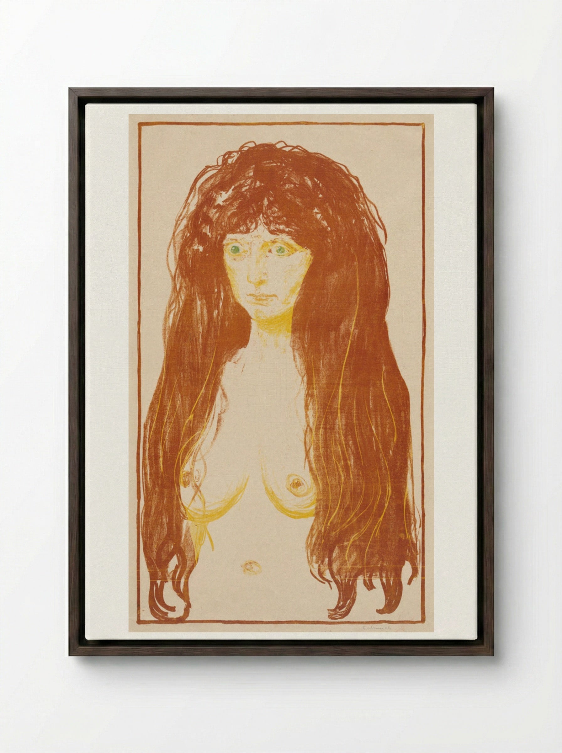 Woman with Red Hair and Green Eyes (The Sin) - Edvard Munch - Framed Canvas Dark Wood
