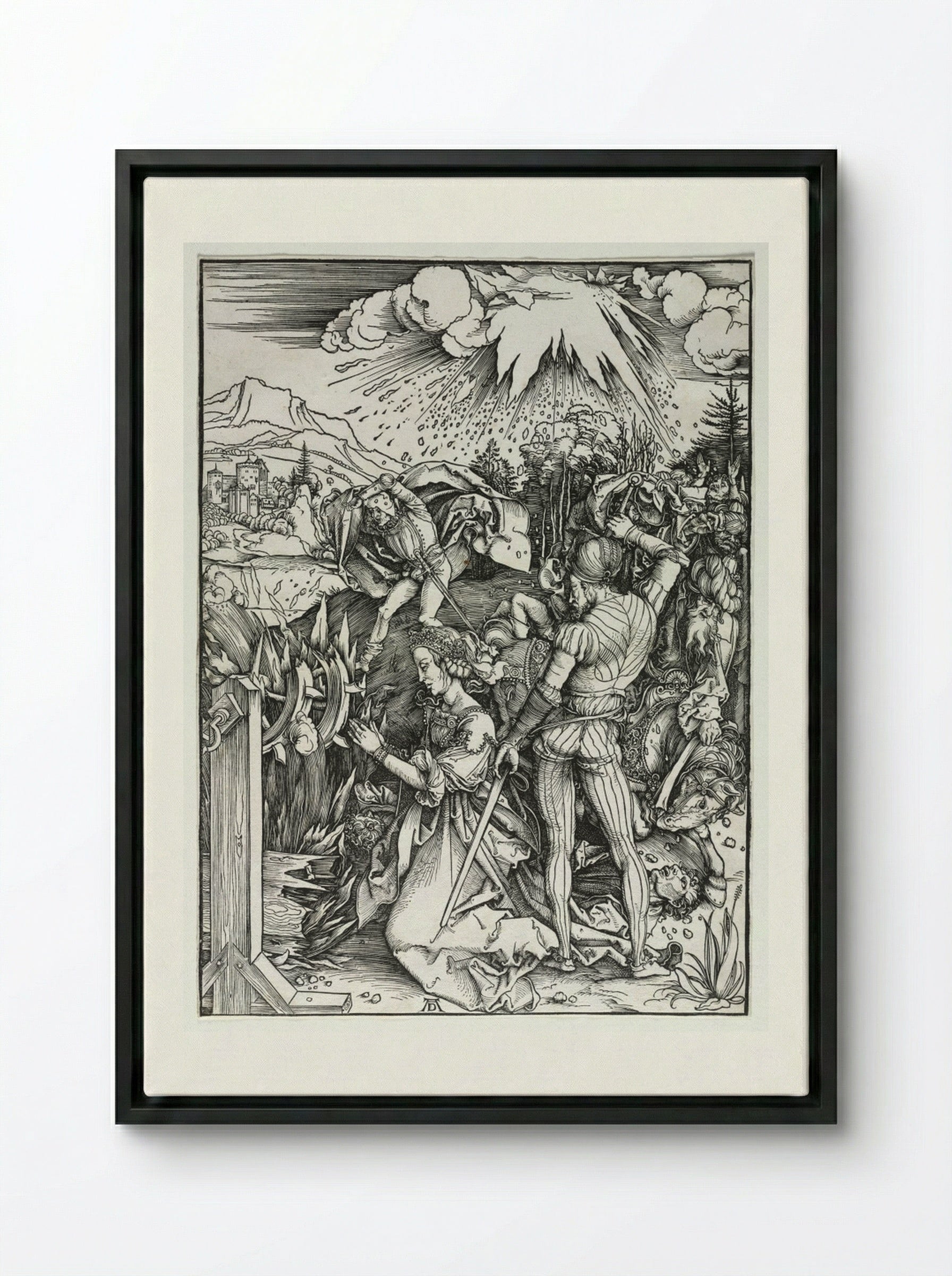 The Martyrdom of Saint Catherine of Alexandria - Albrecht Dürer - Framed Canvas Black