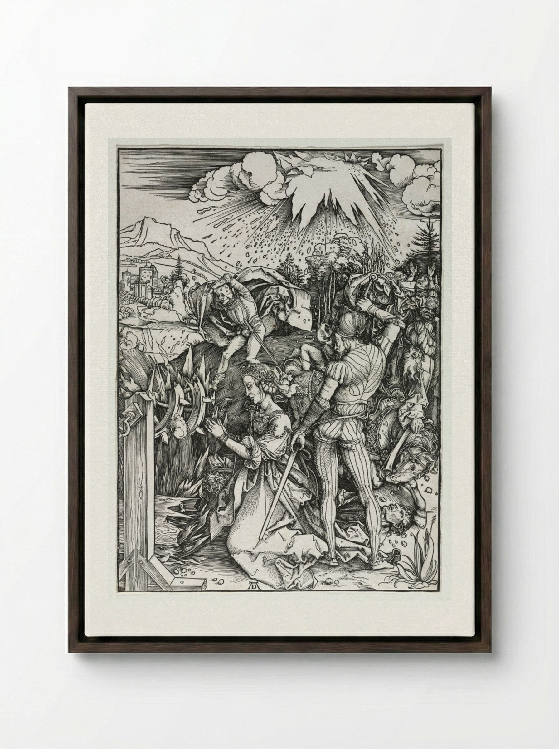 The Martyrdom of Saint Catherine of Alexandria - Albrecht Dürer - Framed Canvas Dark Wood