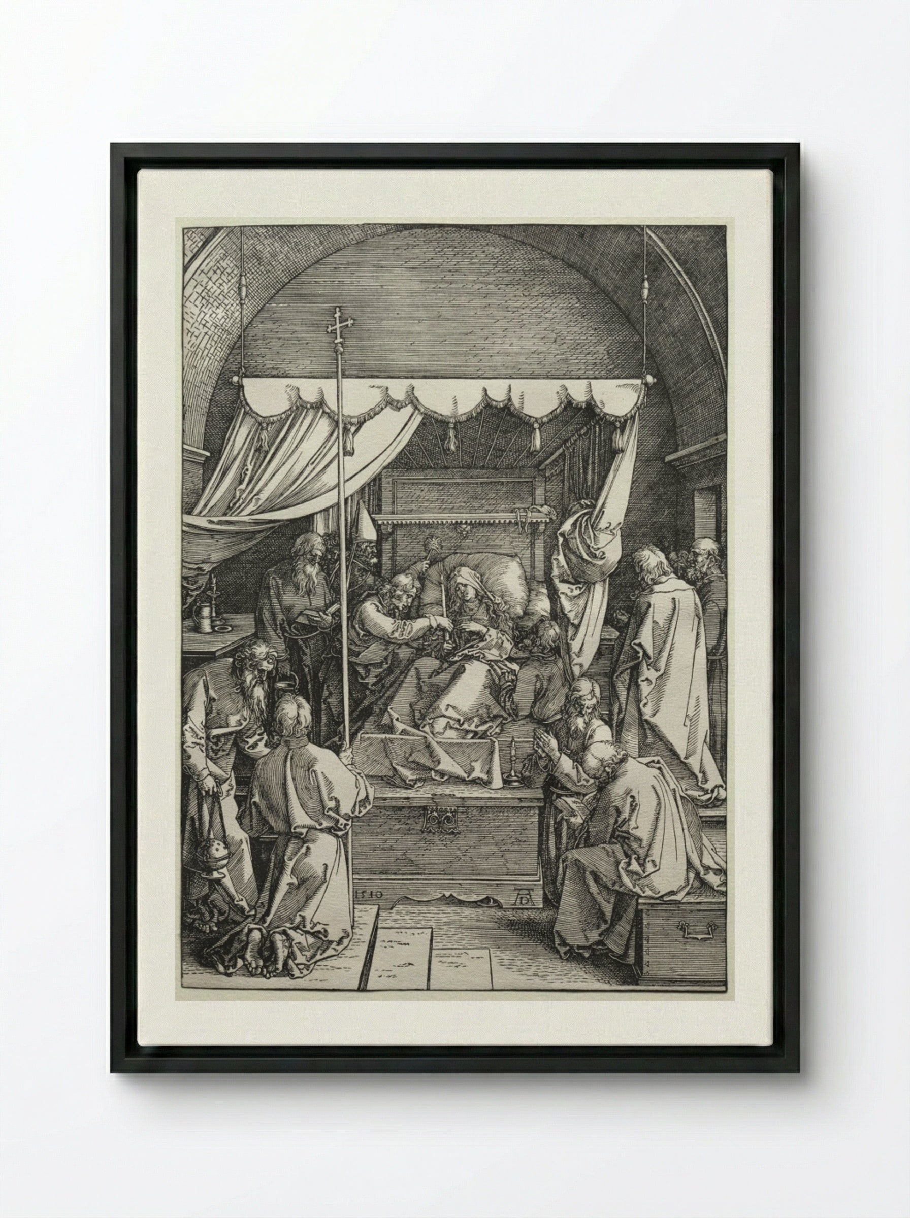 The Death of the Virgin - Albrecht Dürer - Framed Canvas Black
