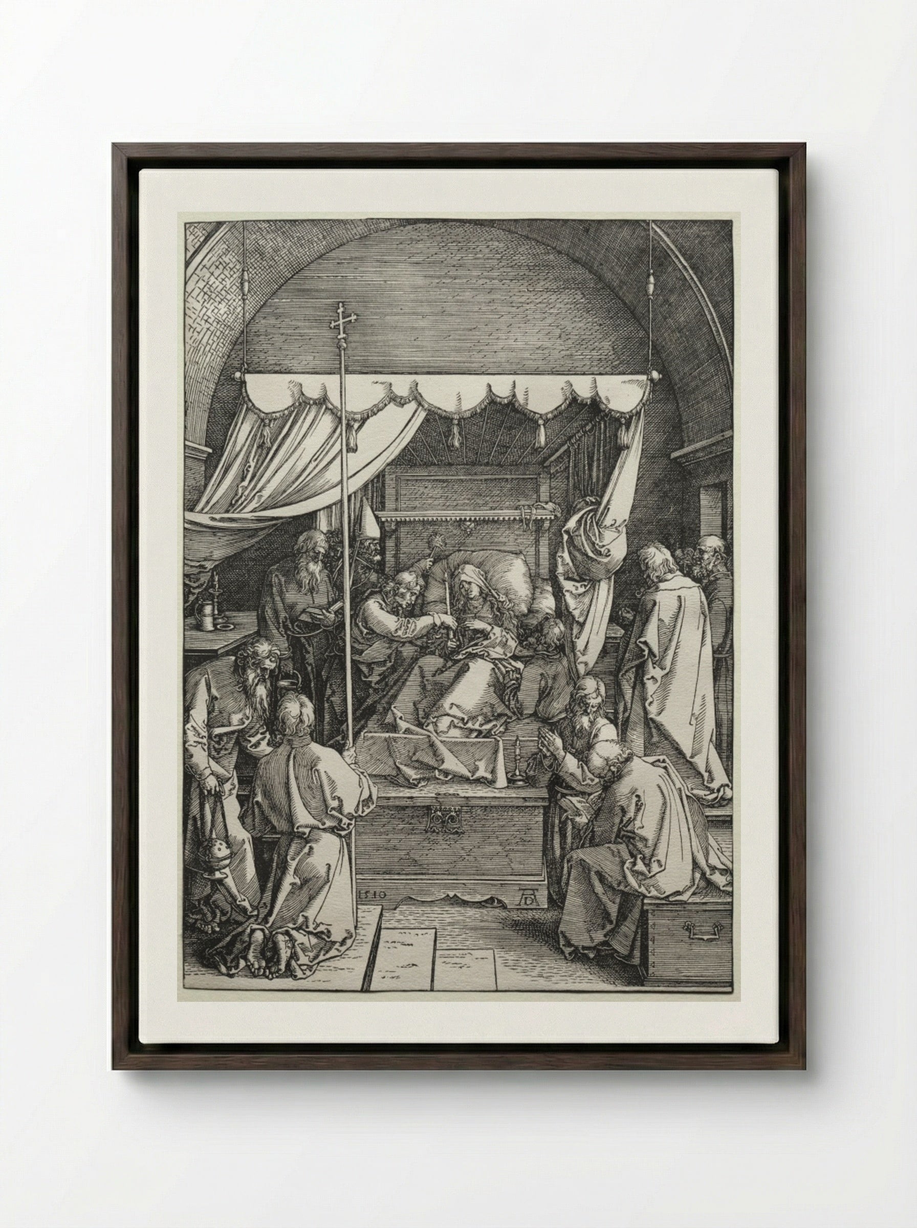 The Death of the Virgin - Albrecht Dürer - Framed Canvas Dark Wood