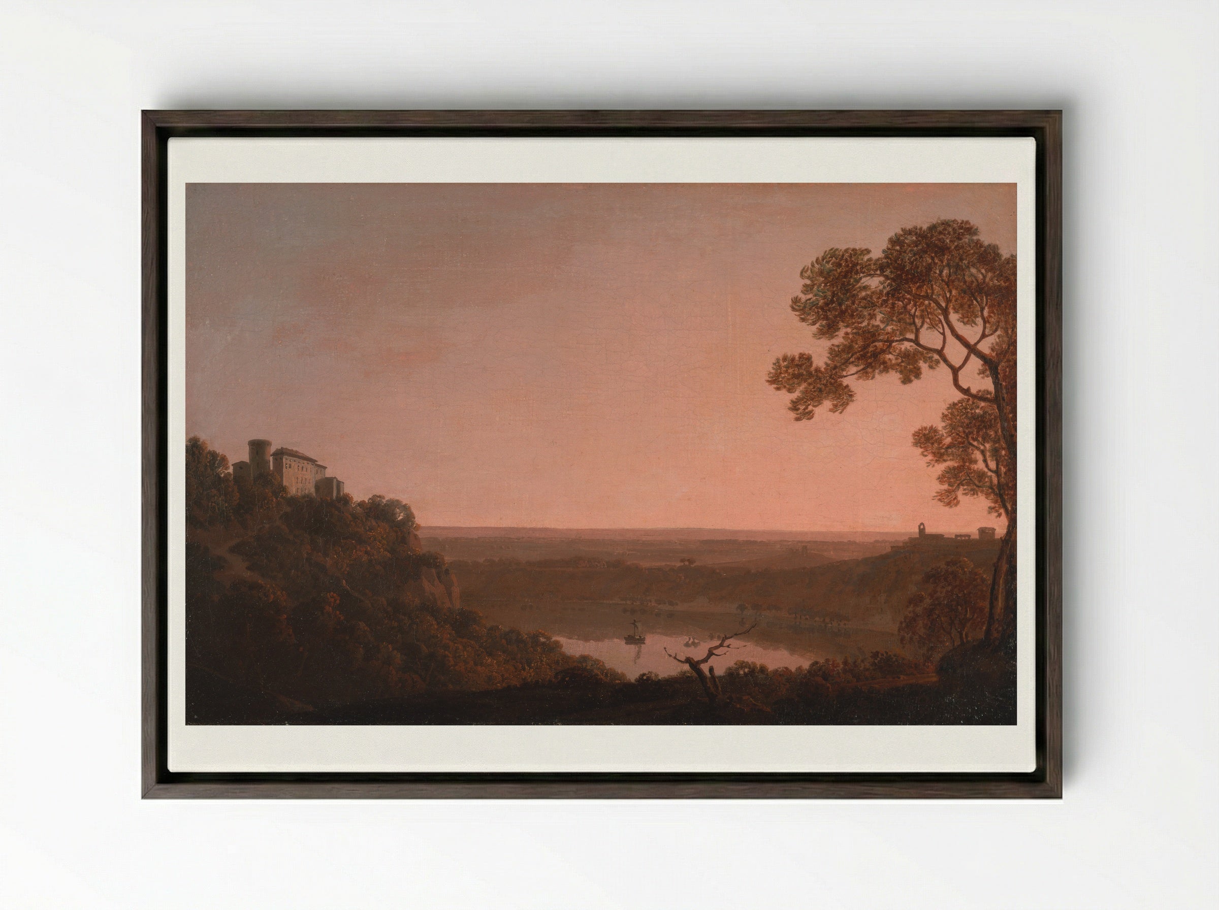 View of the Lake of Nemi - Joseph Wright of Derby - Framed Canvas Dark Wood