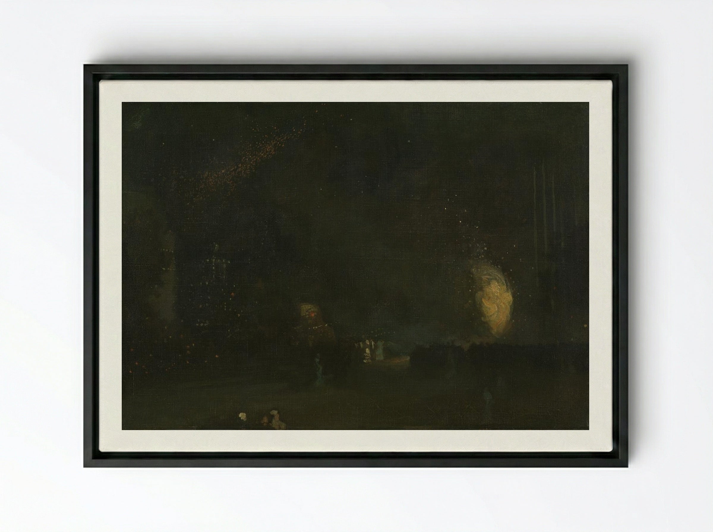 Nocturne in Black and Gold: The Falling Rocket - James McNeill Whistler - Framed Canvas Black